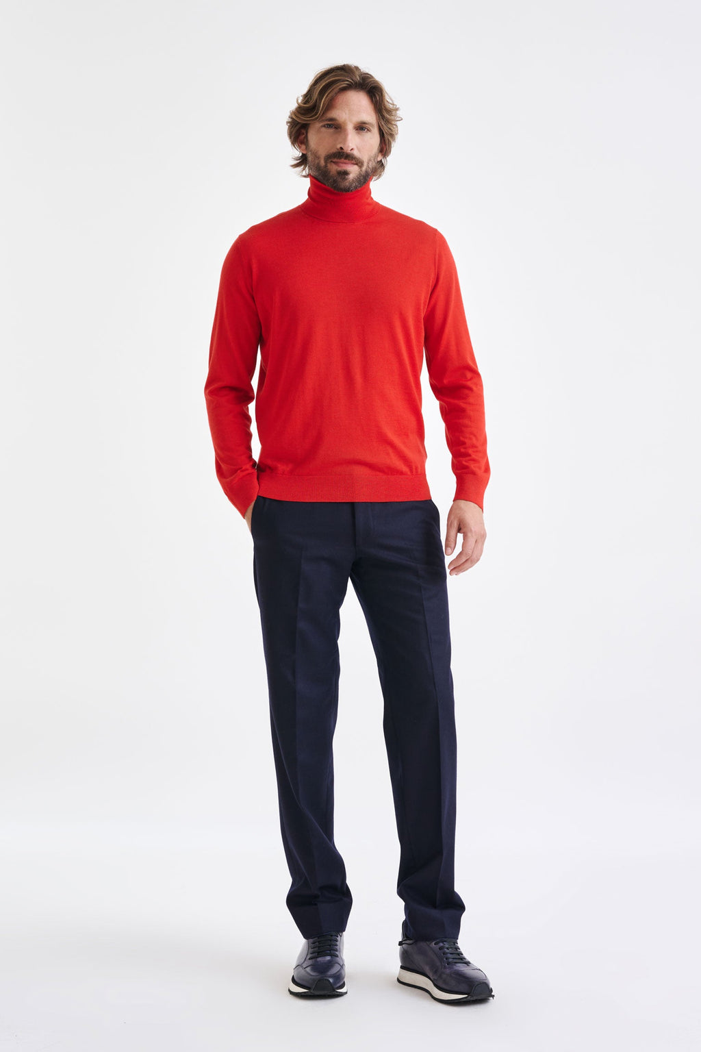 Carmine Cashmere Merino Silk Blend Telford Turtleneck Sweater — detail 1