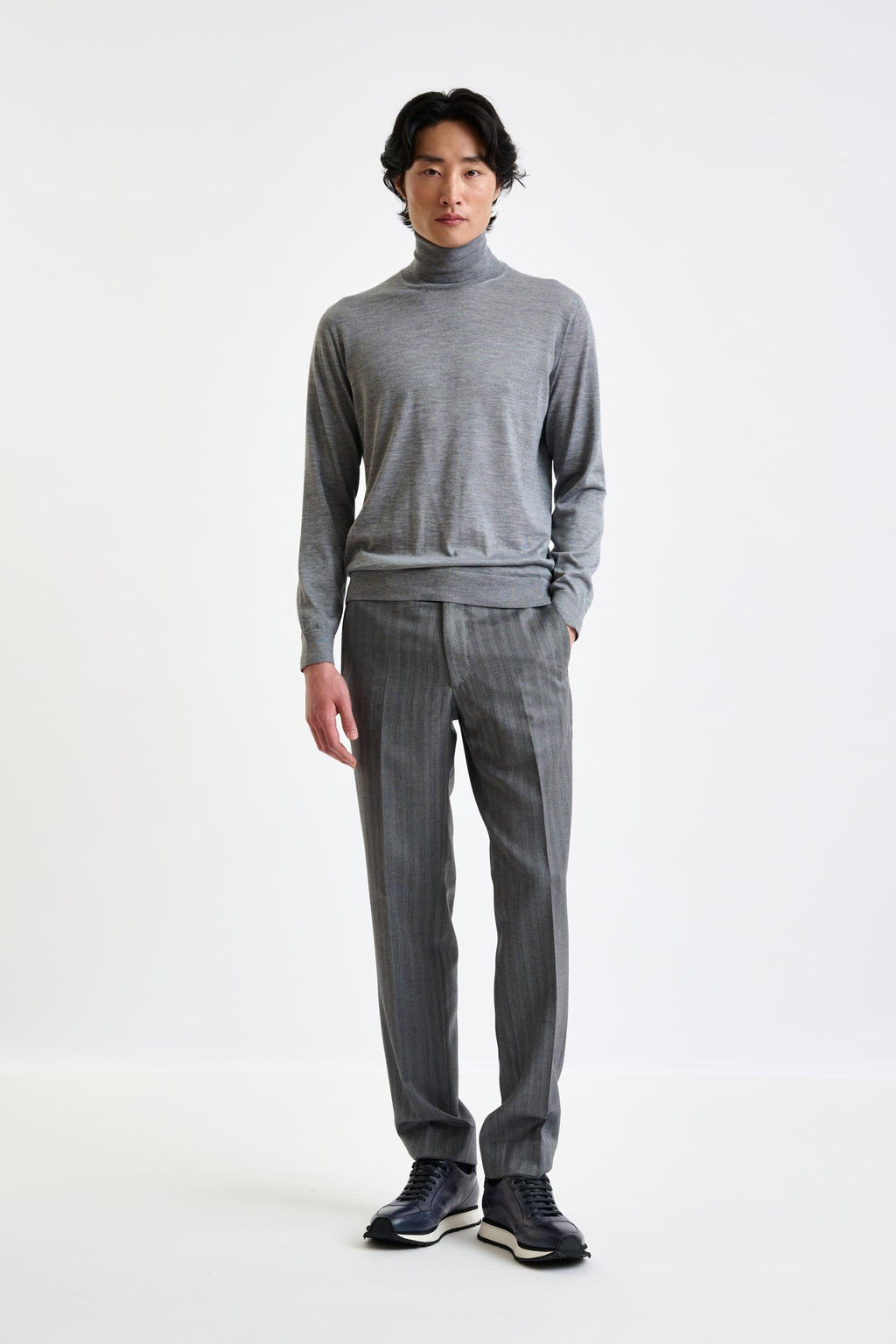 Mid-Grey Cashmere Merino Silk Blend Telford Turtleneck Sweater — detail 3