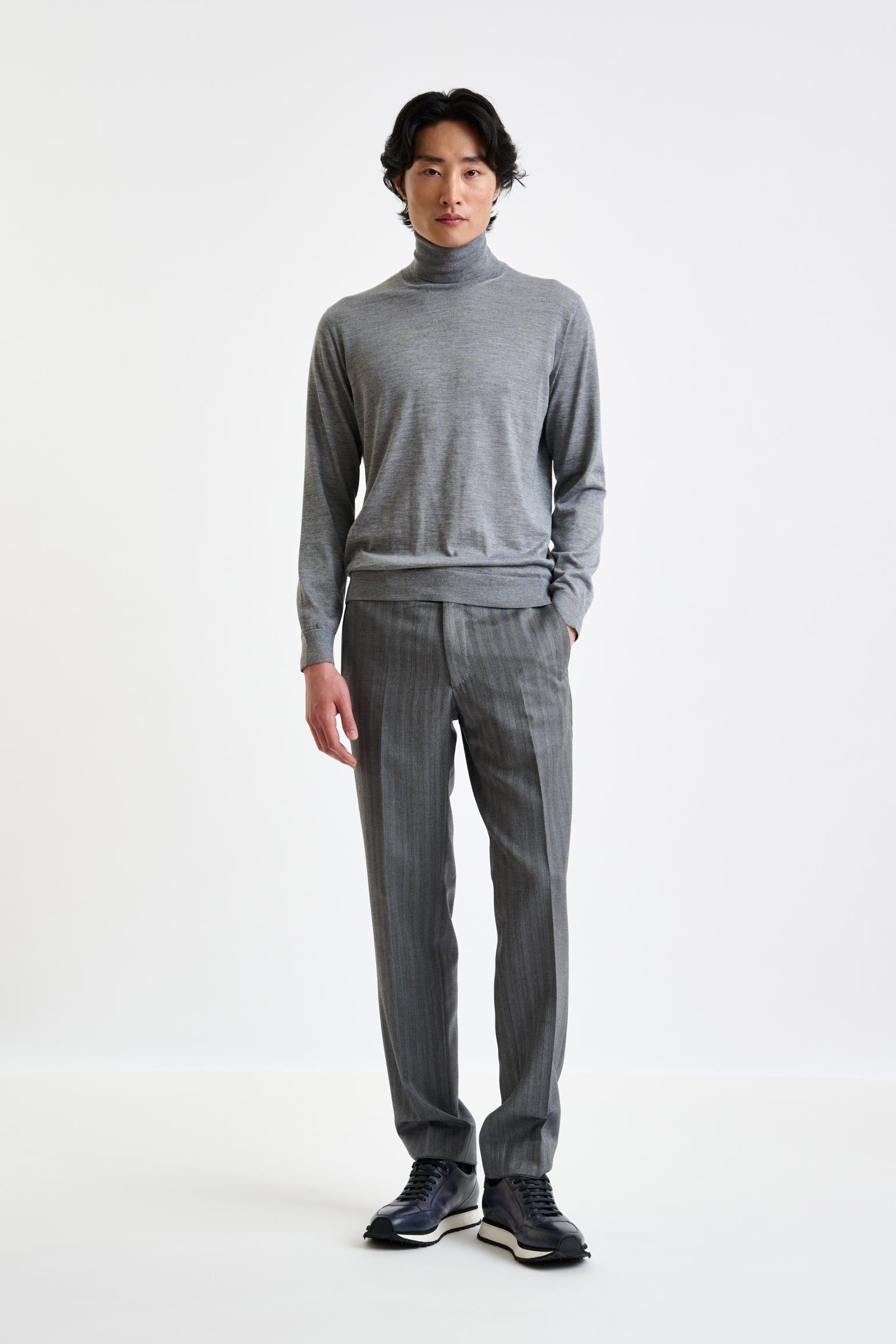 Mid-Grey Cashmere Merino Silk Blend Telford Turtleneck Sweater — detail 3