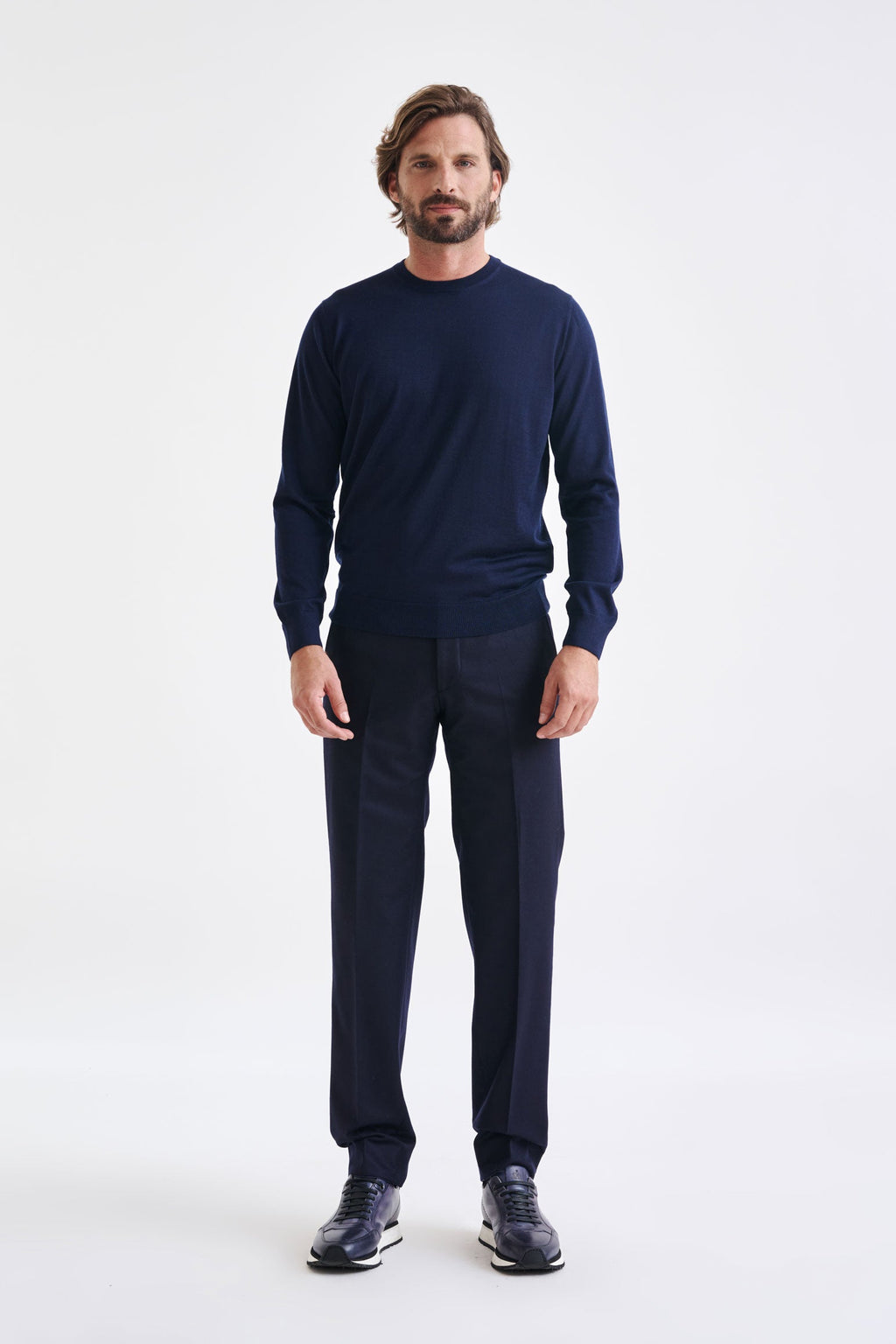 Navy Cashmere Merino Silk Blend Crewe Sweater — detail 1
