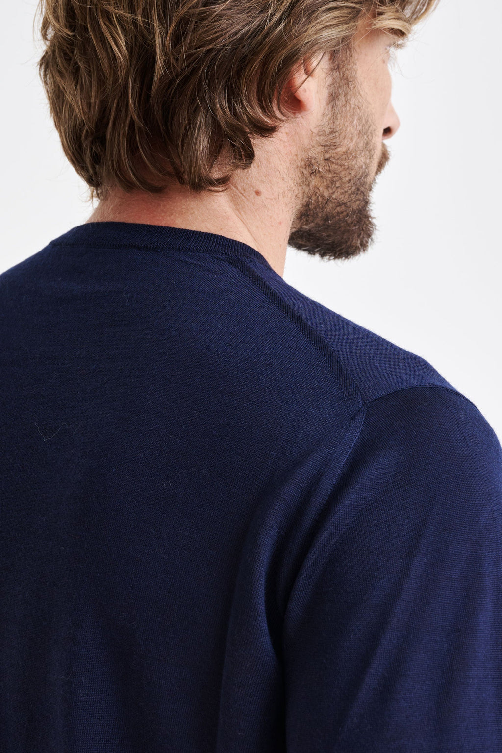 Navy Cashmere Merino Silk Blend Crewe Sweater — detail 3