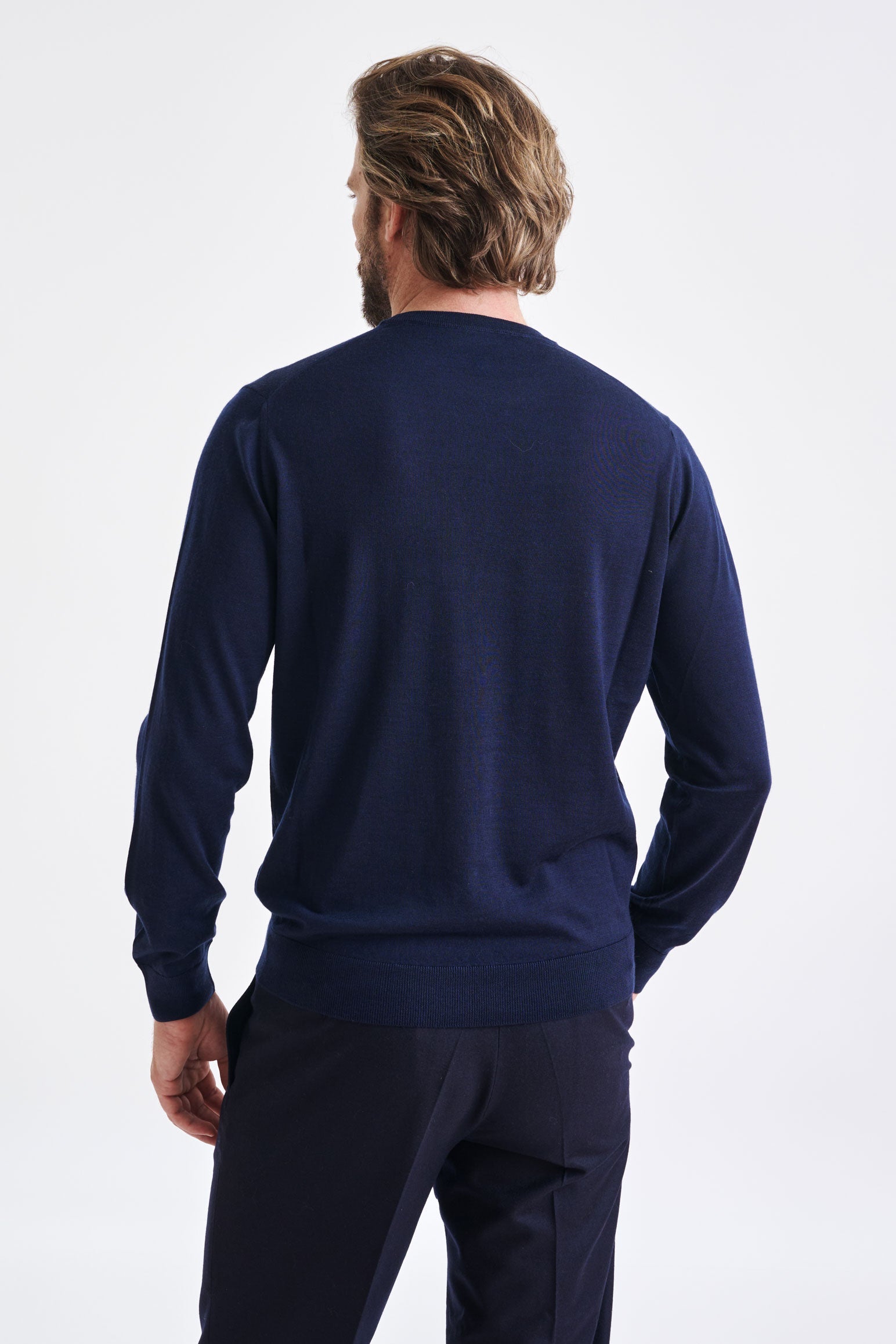 Navy Cashmere Merino Silk Blend Crewe Sweater — detail 2