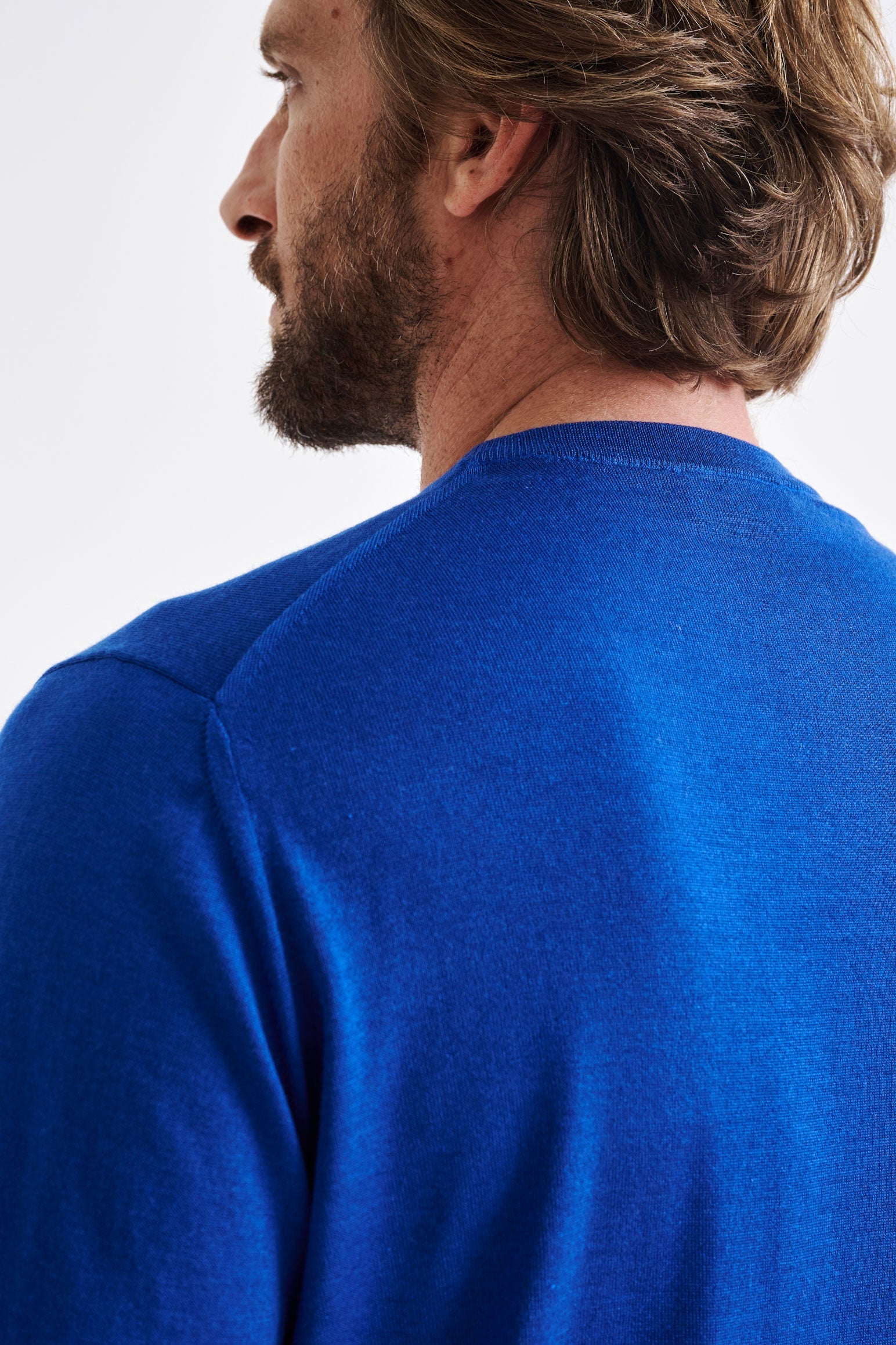 Galactic Blue Cashmere Merino Silk Blend Crewe Sweater — detail 3