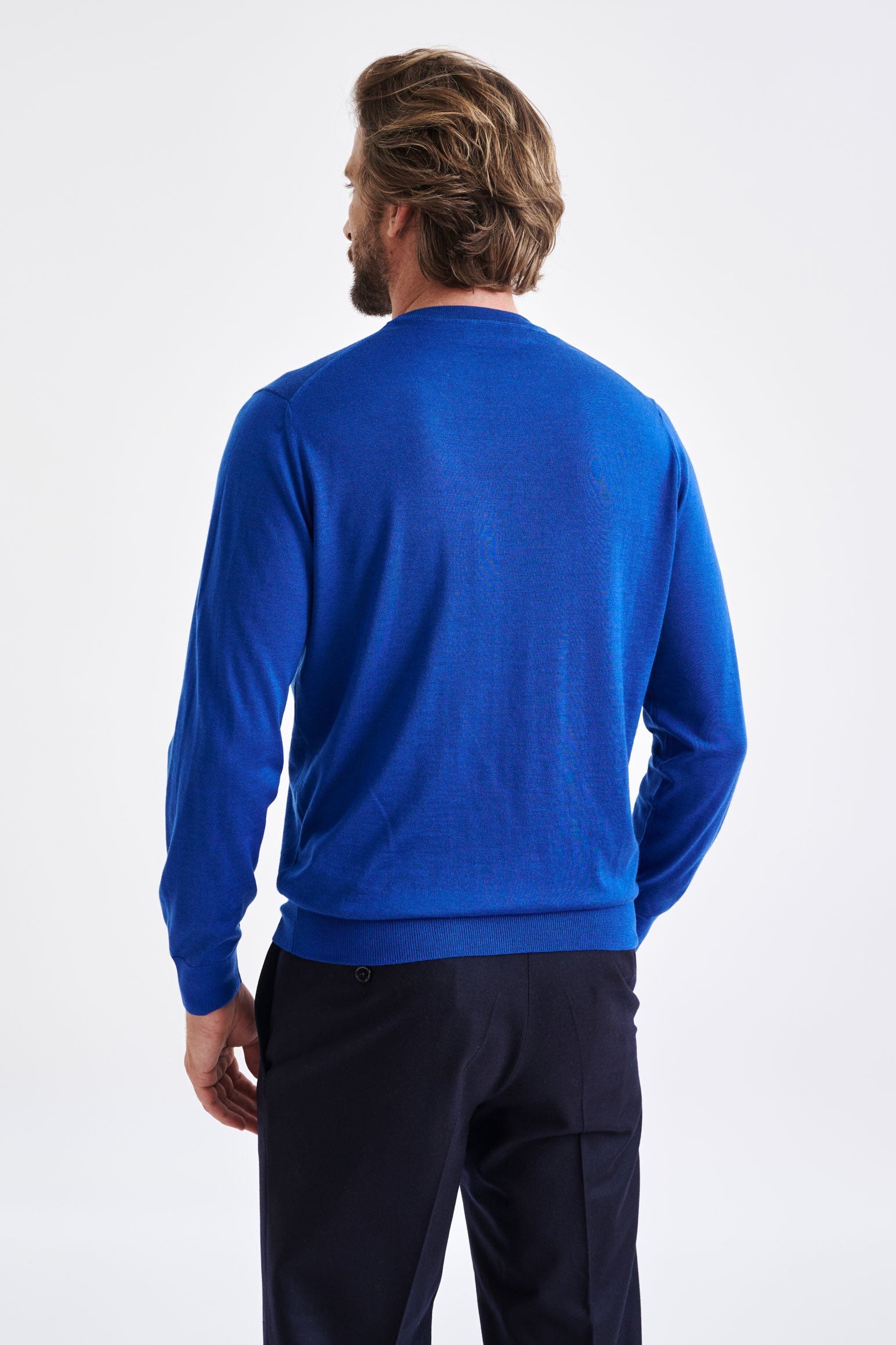 Galactic Blue Cashmere Merino Silk Blend Crewe Sweater — detail 2