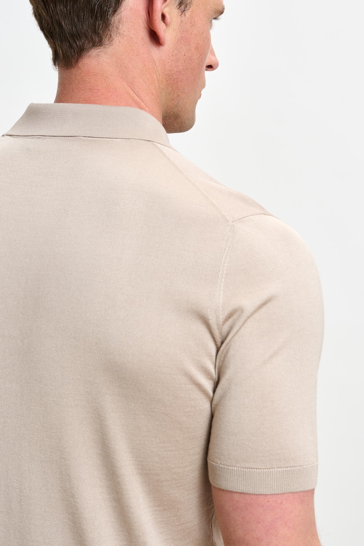 Wood Beige Silk Knitted Kendal Short Sleeve 3 Button Polo Shirt — detail 3