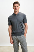 Grey Silk Knitted Kendal Short Sleeve 3 Button Polo Shirt