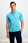 Turquoise Blue Silk Knitted Kendal Short Sleeve 3 Button Polo Shirt