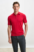 Carmine Silk Knitted Kendal Short Sleeve 3 Button Polo Shirt