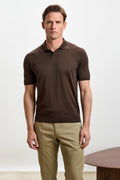 Chocolate Silk Knitted Short Sleeve Open Collar Cawdor Polo Shirt