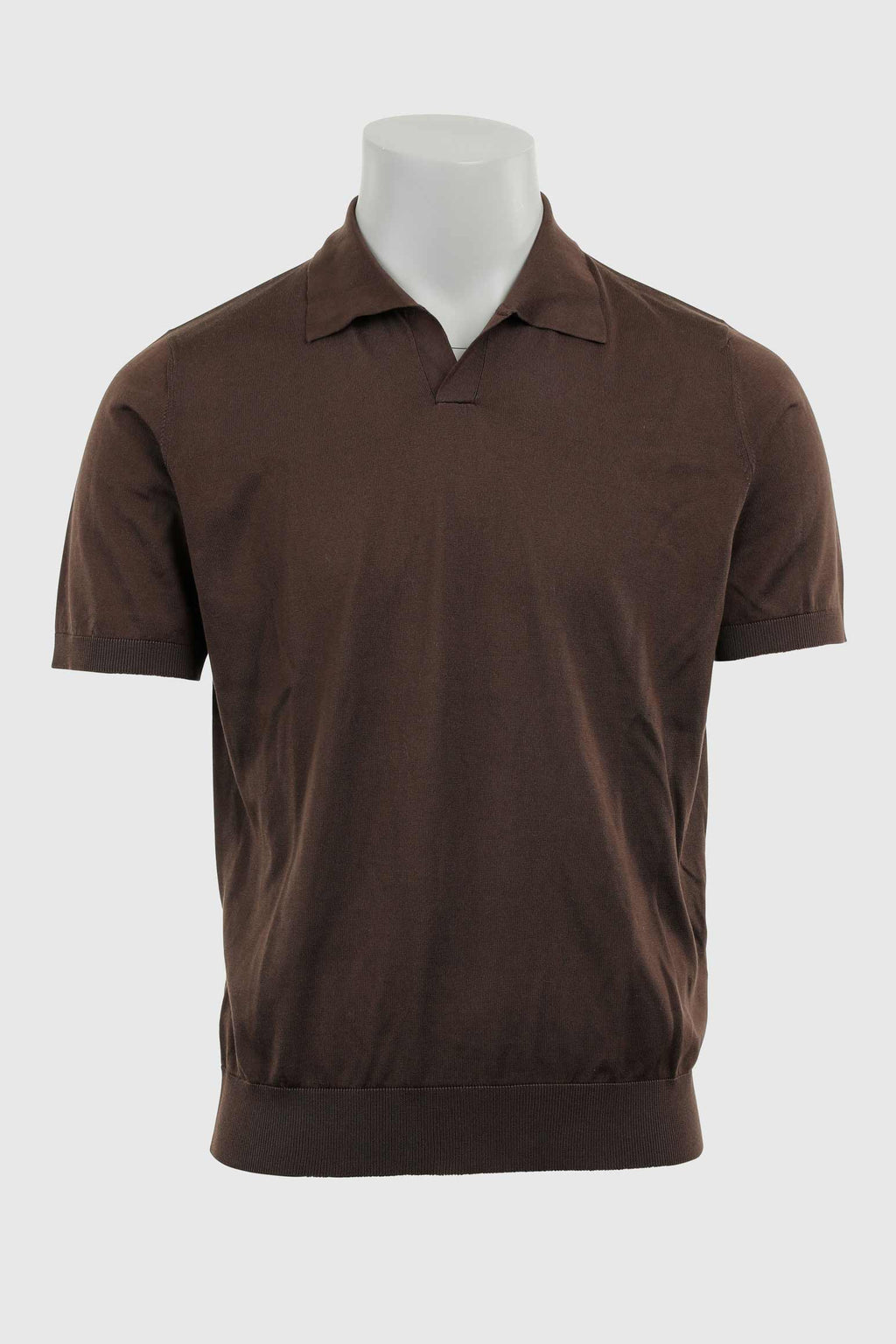 Chocolate Silk Knitted Short Sleeve Open Collar Cawdor Polo Shirt — detail 5