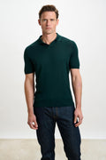 Petrol Green Silk Knitted Short Sleeve Open Collar Cawdor Polo Shirt