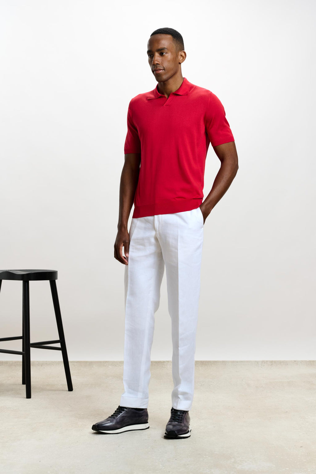 Carmine Silk Knitted Short Sleeve Open Collar Cawdor Polo Shirt — detail 1