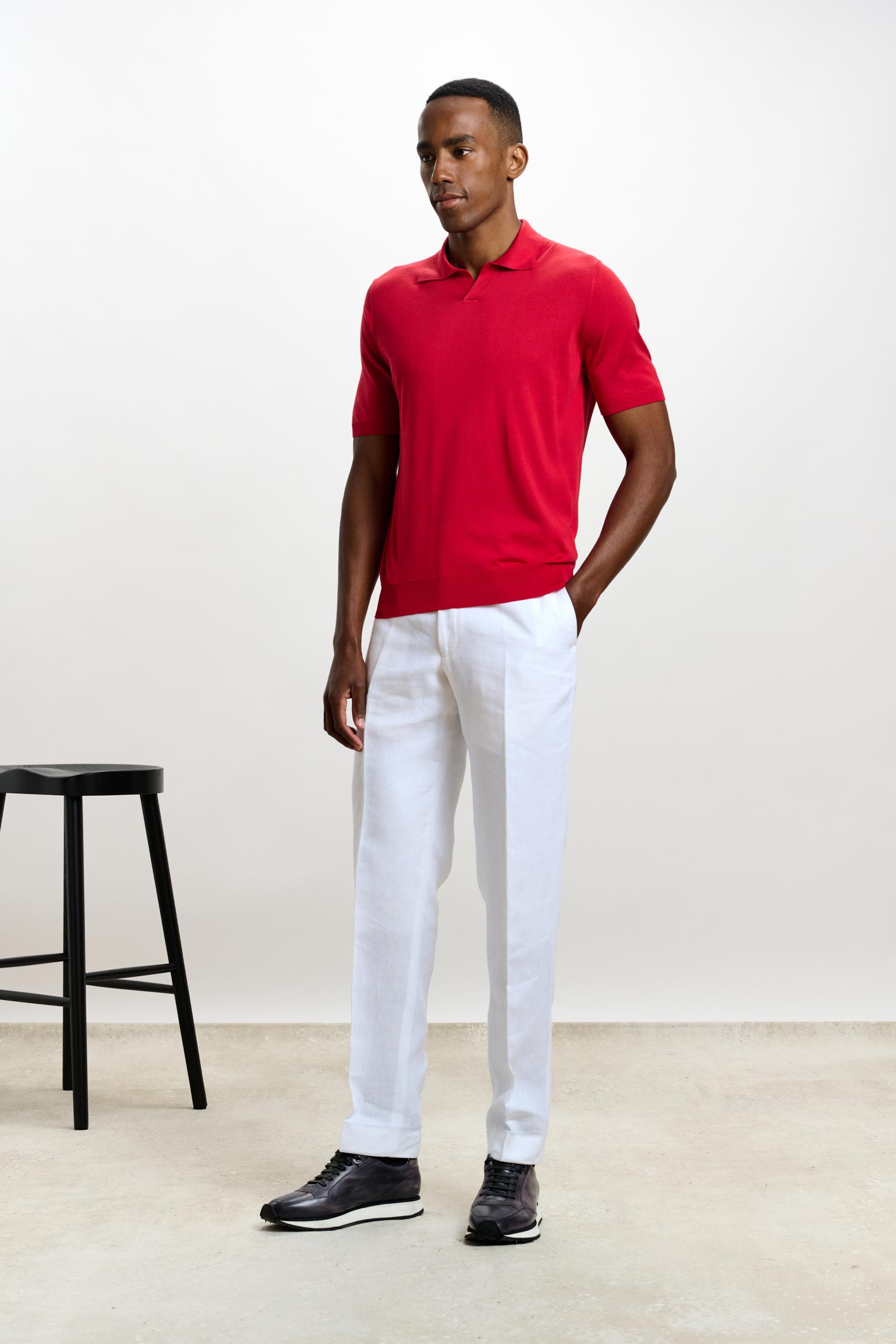 Carmine Silk Knitted Short Sleeve Open Collar Cawdor Polo Shirt — detail 1