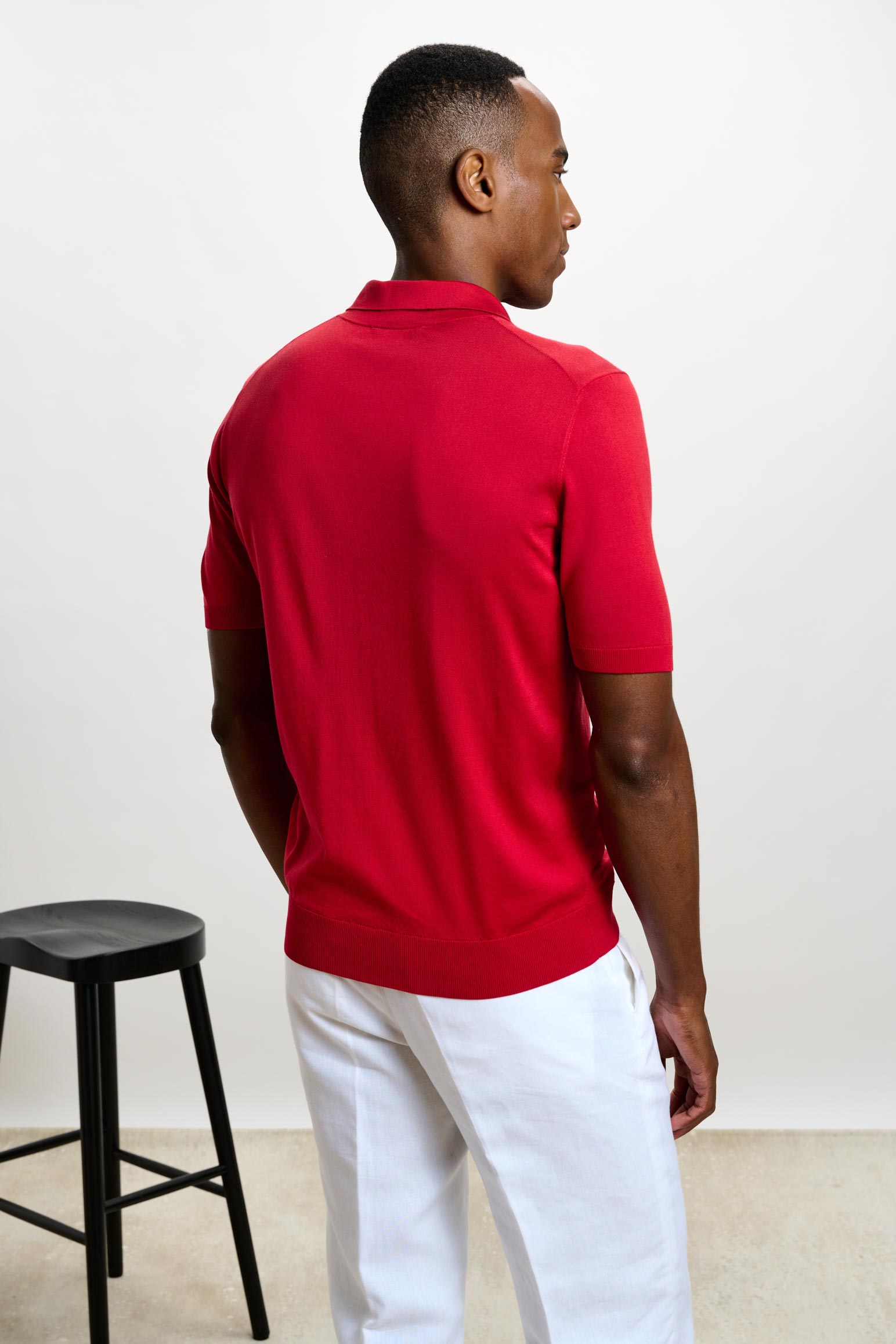 Carmine Silk Knitted Short Sleeve Open Collar Cawdor Polo Shirt — detail 3