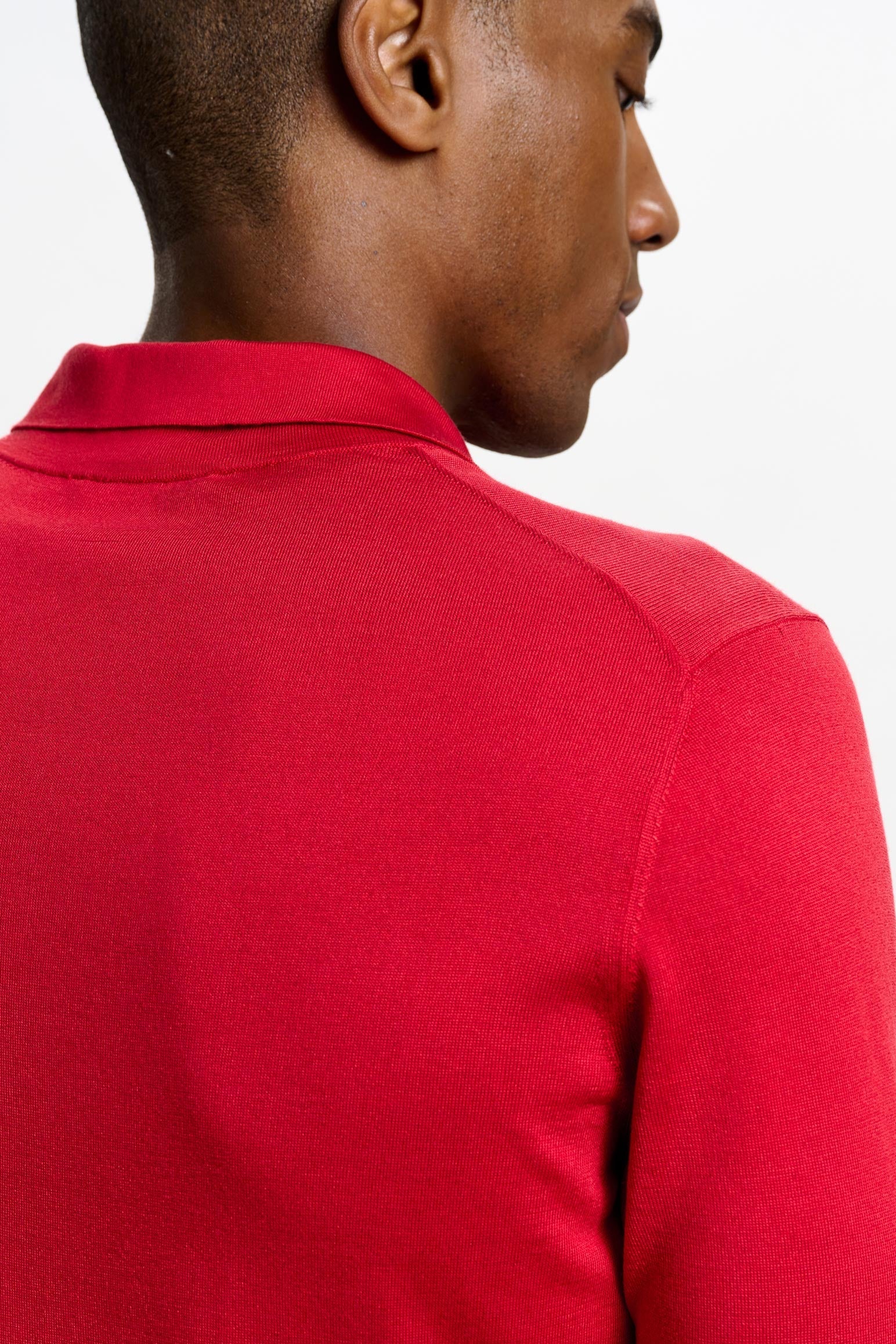 Carmine Silk Knitted Short Sleeve Open Collar Cawdor Polo Shirt — detail 4