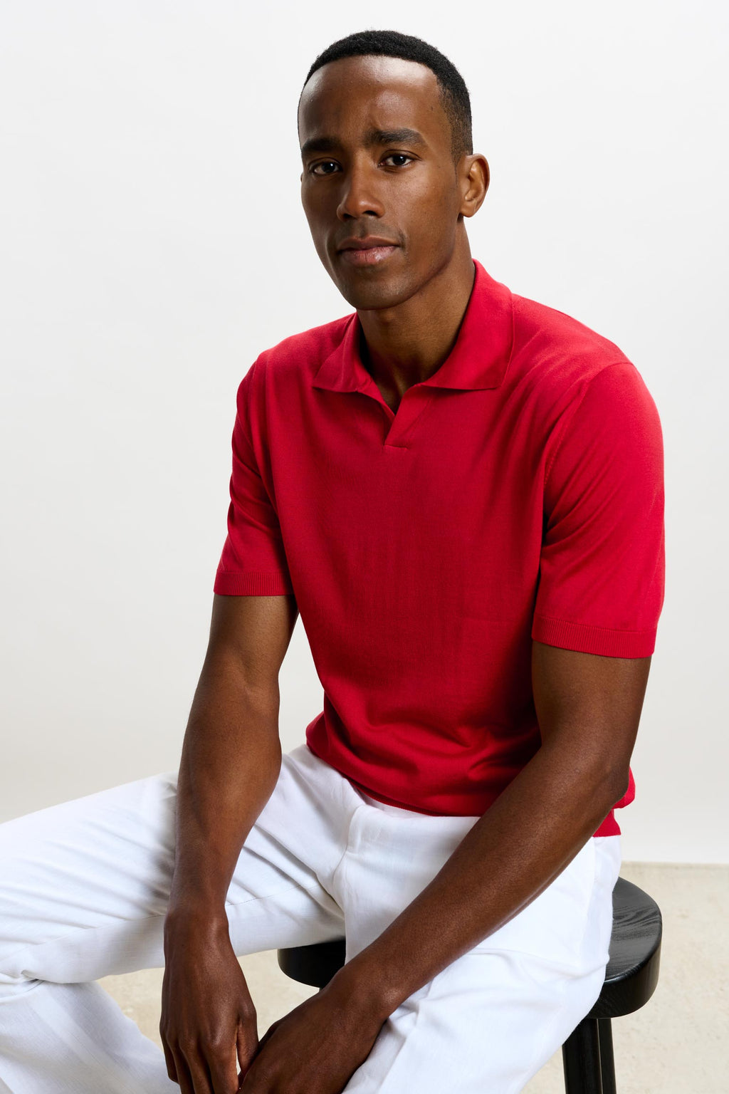 Carmine Silk Knitted Short Sleeve Open Collar Cawdor Polo Shirt — detail 5