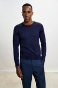 Navy Silk Crewe Long Sleeve Sweater