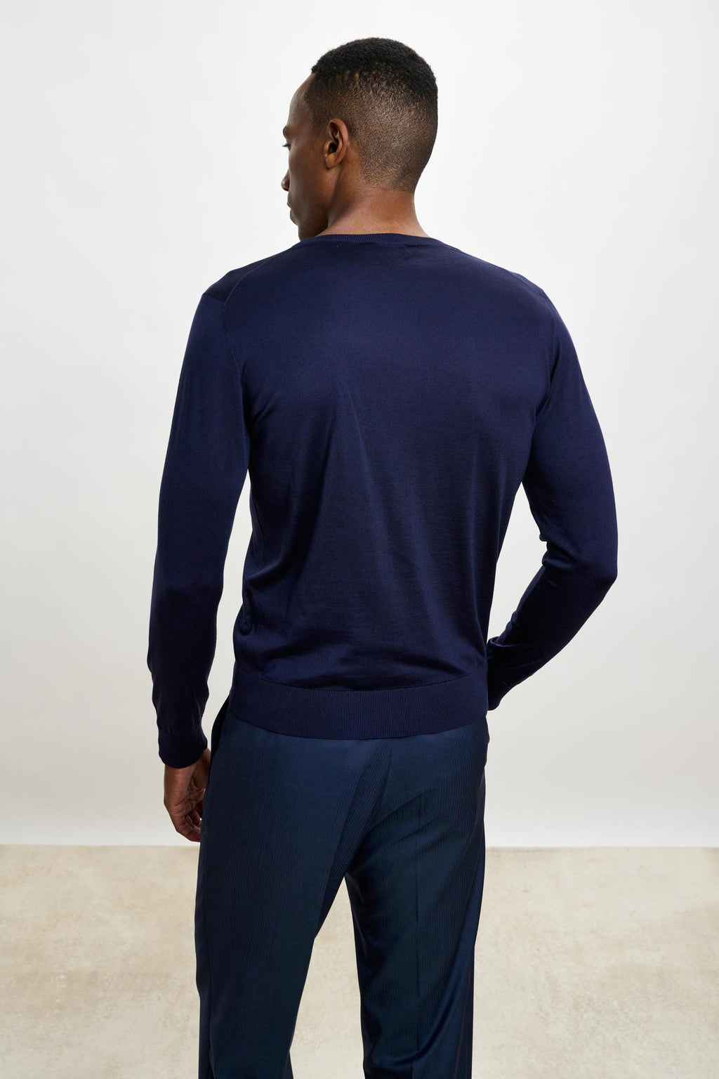 Navy Silk Crewe Long Sleeve Sweater — detail 1