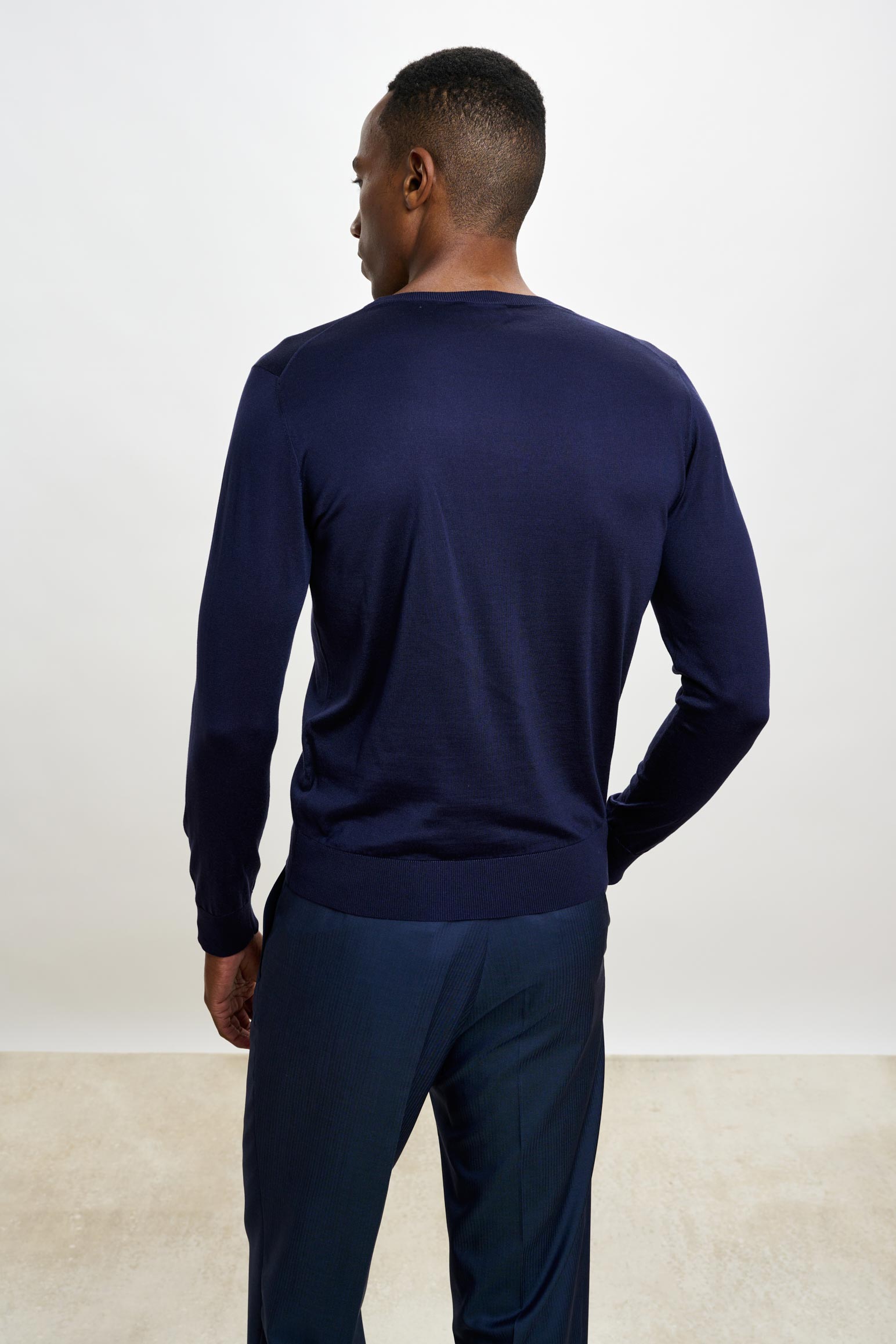 Navy Silk Crewe Long Sleeve Sweater — detail 1
