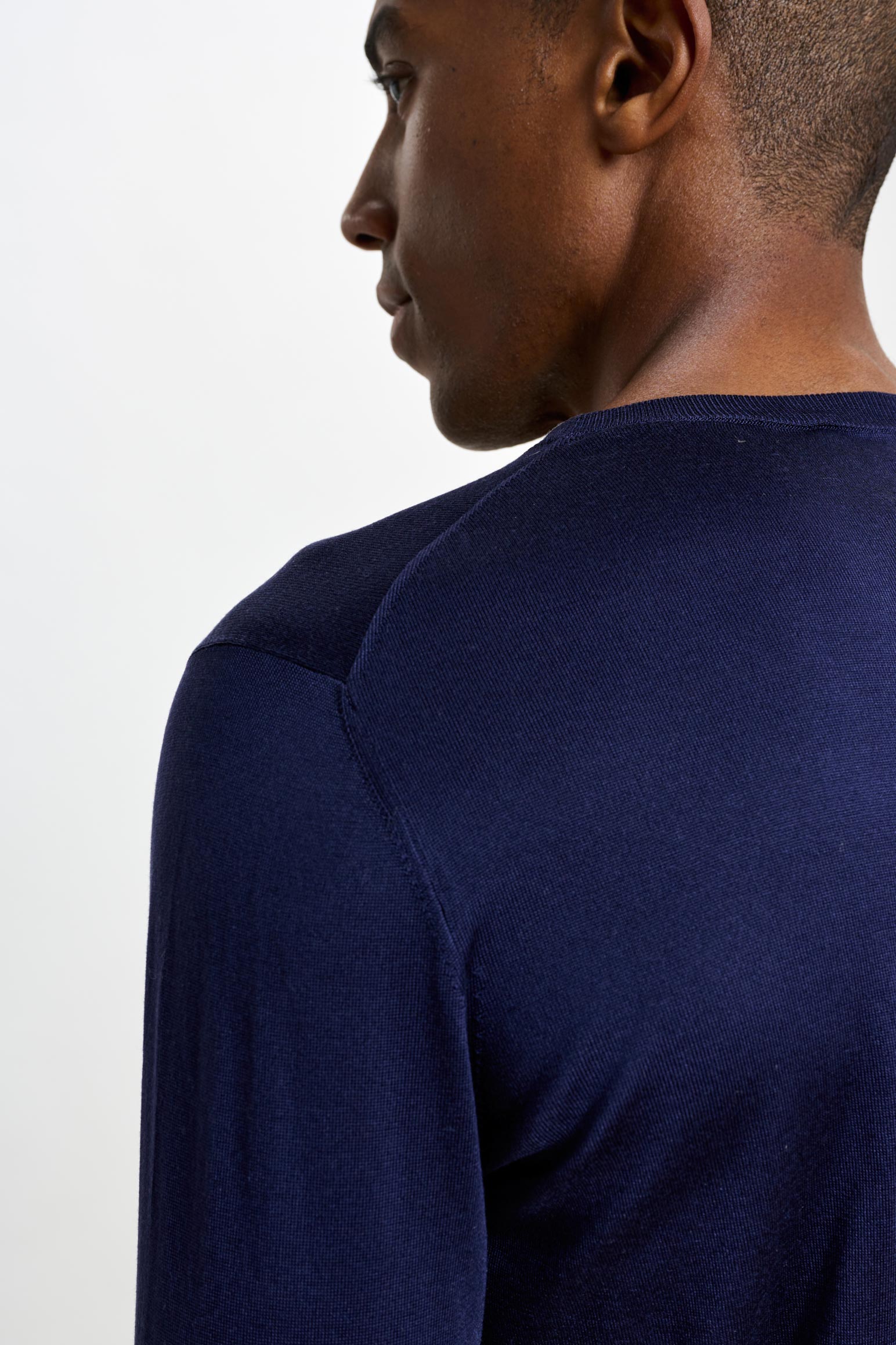 Navy Silk Crewe Long Sleeve Sweater — detail 2
