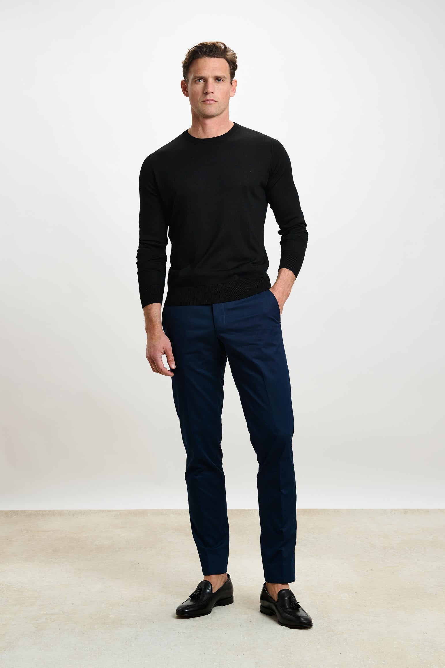 Black Silk Crewe Long Sleeve Sweater — detail 1