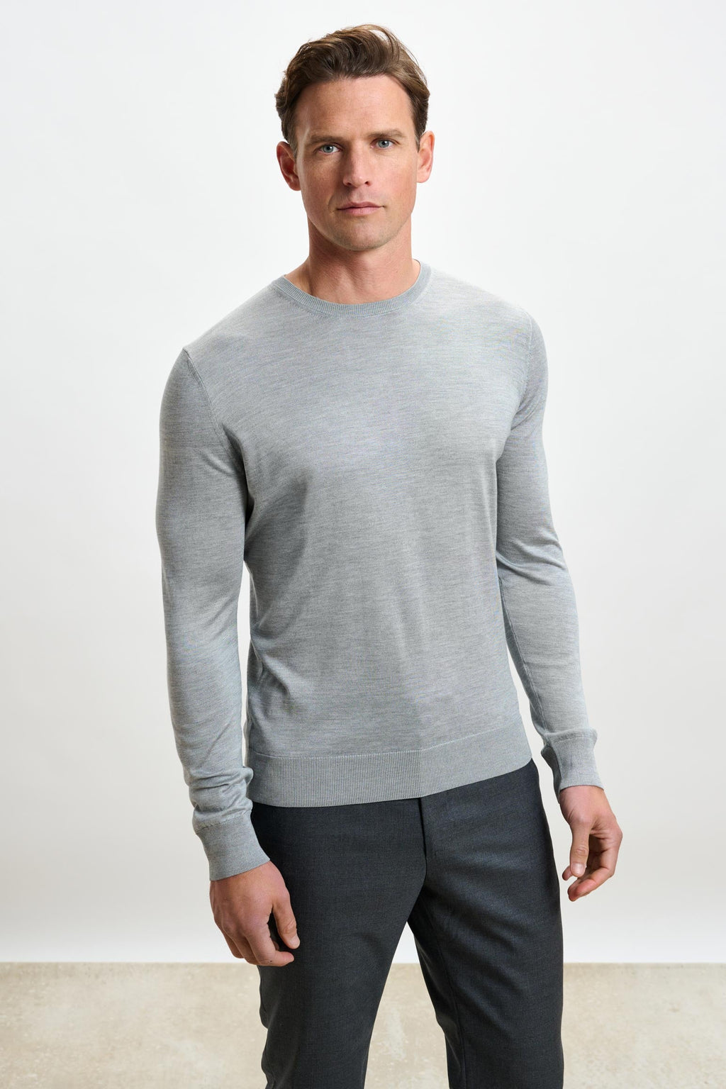 Grey Silk Crewe Long Sleeve Sweater