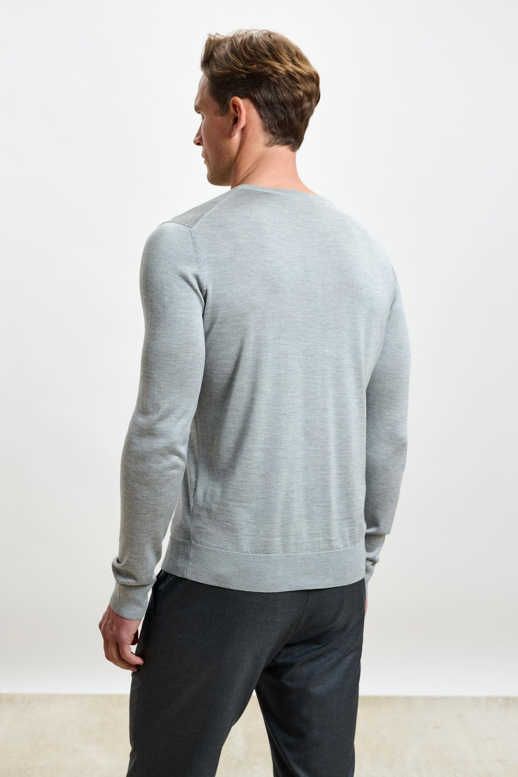 Grey Silk Crewe Long Sleeve Sweater — detail 2