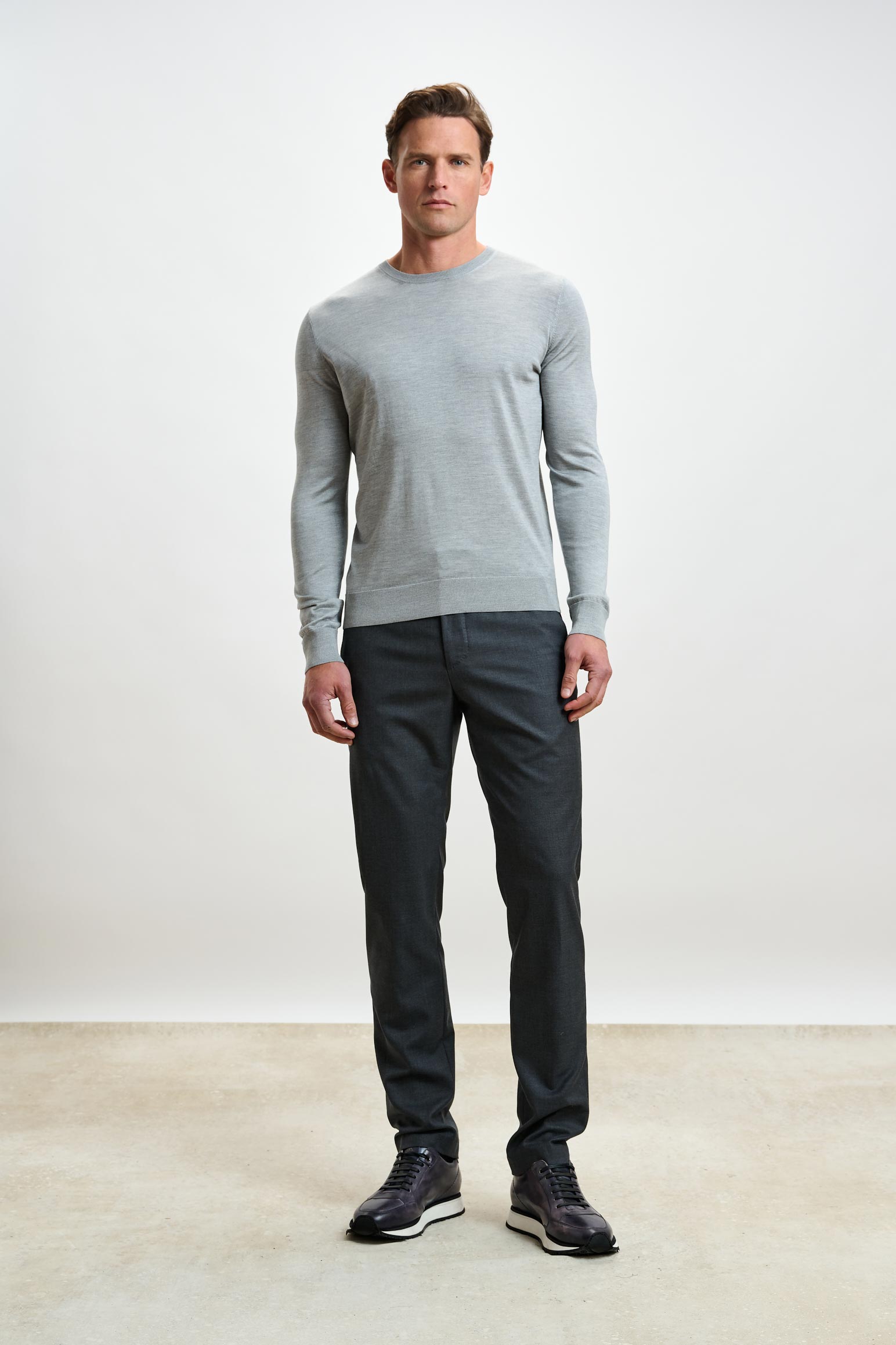 Grey Silk Crewe Long Sleeve Sweater — detail 3
