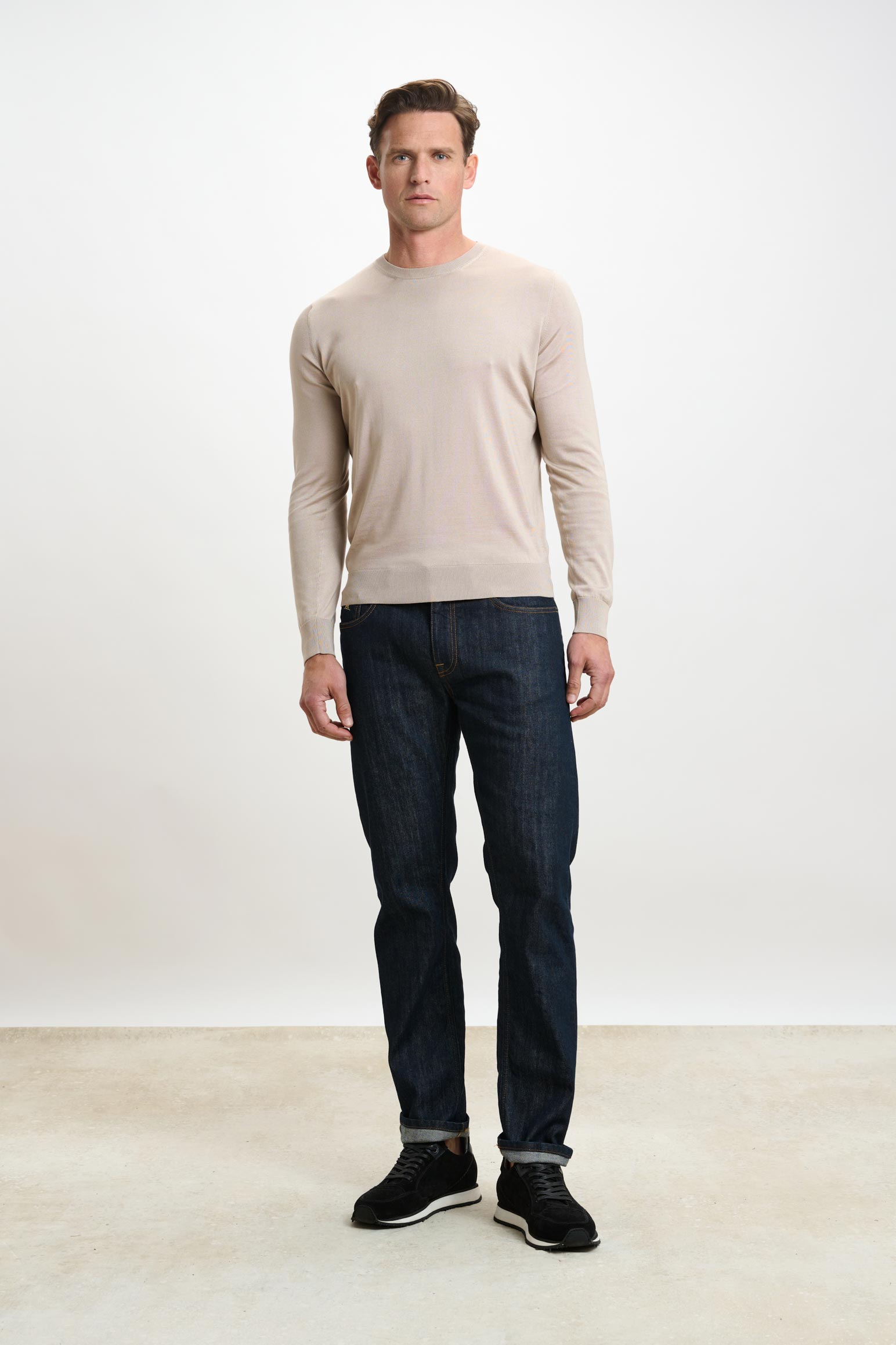 Beige Silk Crewe Long Sleeve Sweater — detail 1