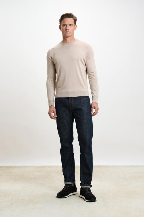 Beige Silk Crewe Long Sleeve Sweater — detail 1
