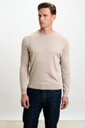 Beige Silk Crewe Long Sleeve Sweater