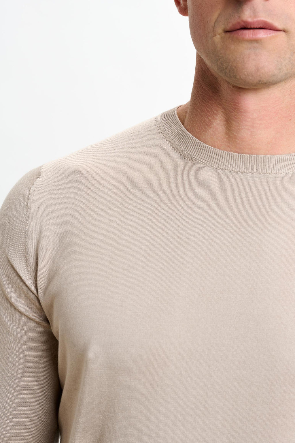 Beige Silk Crewe Long Sleeve Sweater — detail 2