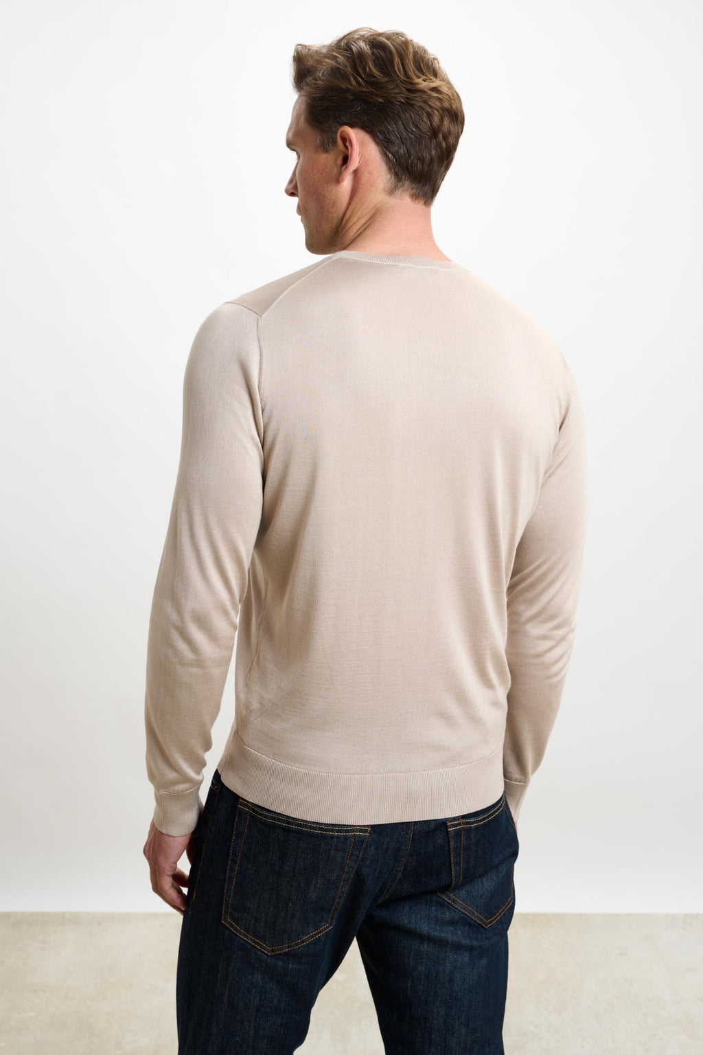 Beige Silk Crewe Long Sleeve Sweater — detail 3