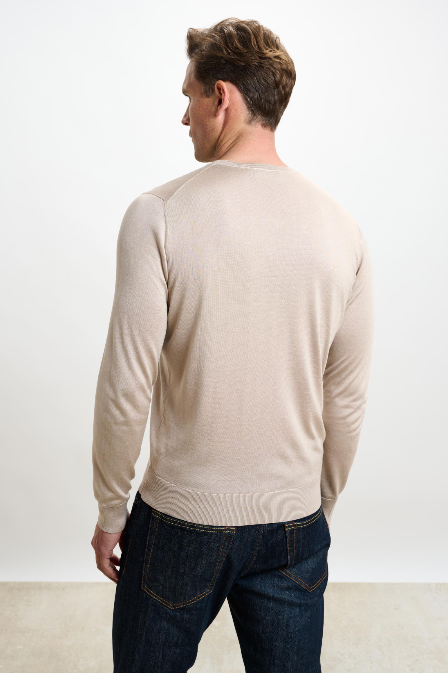 Beige Silk Crewe Long Sleeve Sweater — detail 3