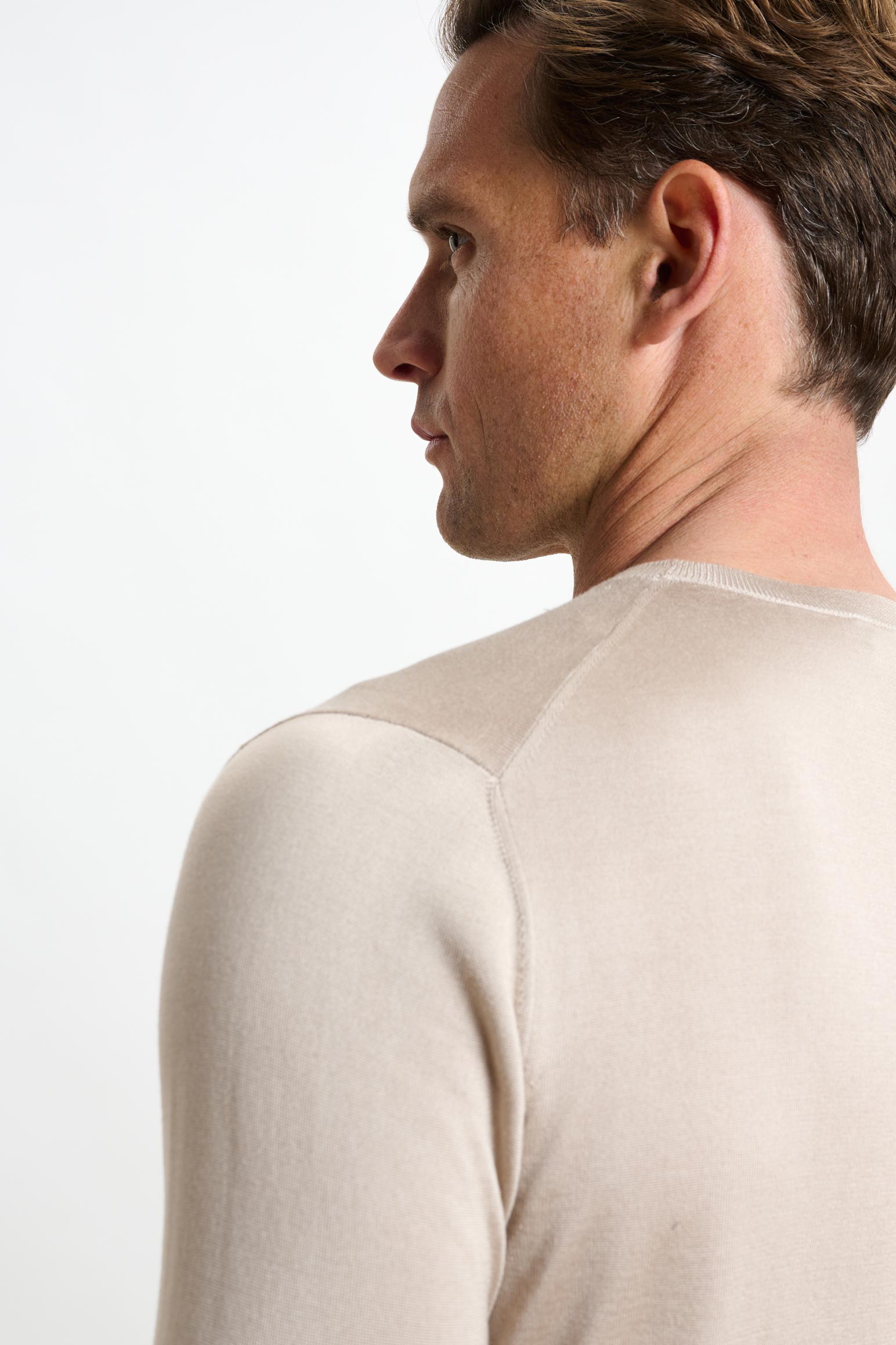 Beige Silk Crewe Long Sleeve Sweater — detail 4