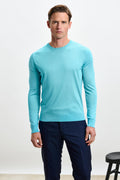 Turquoise Blue Silk Crewe Long Sleeve Sweater