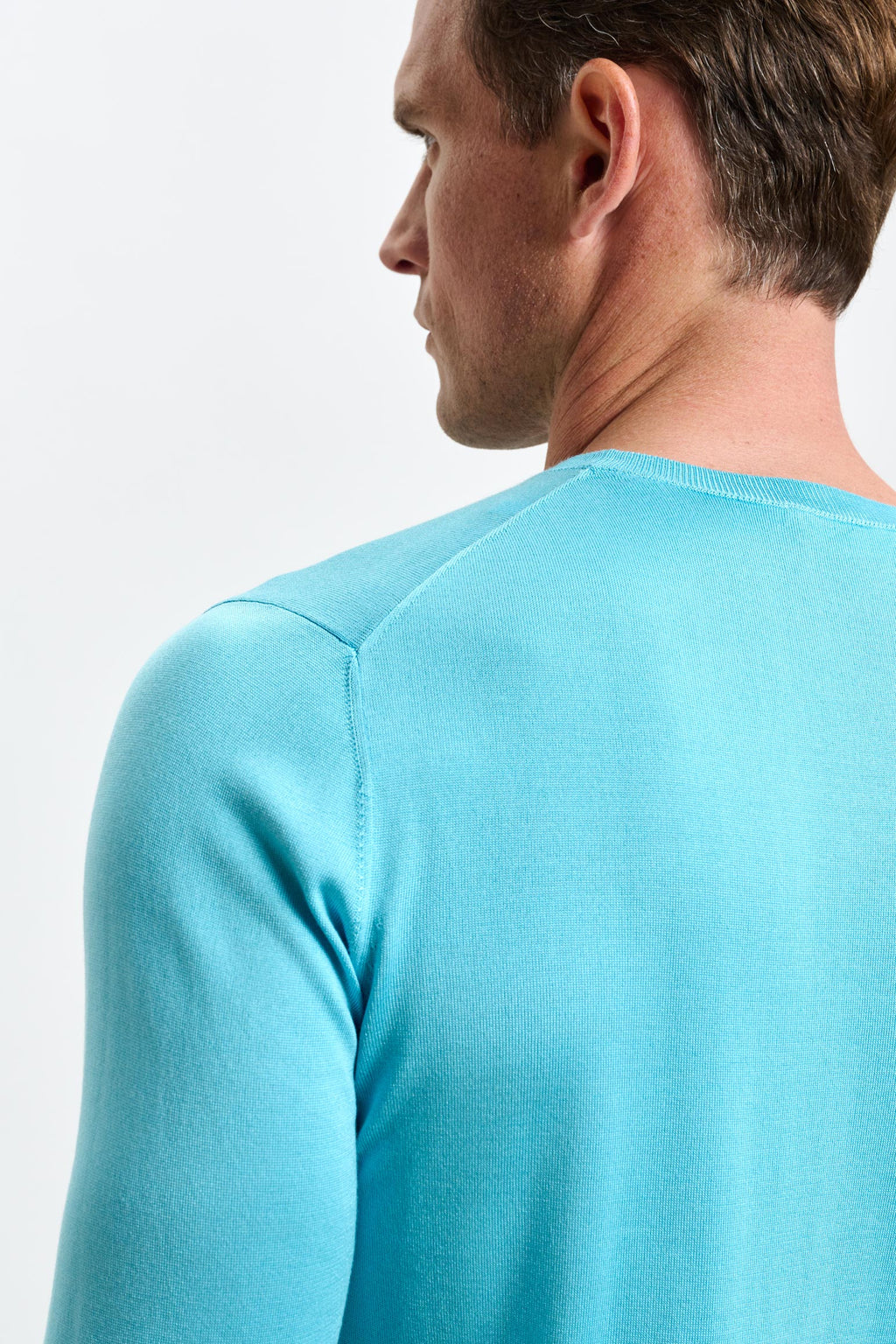 Turquoise Blue Silk Crewe Long Sleeve Sweater — detail 2