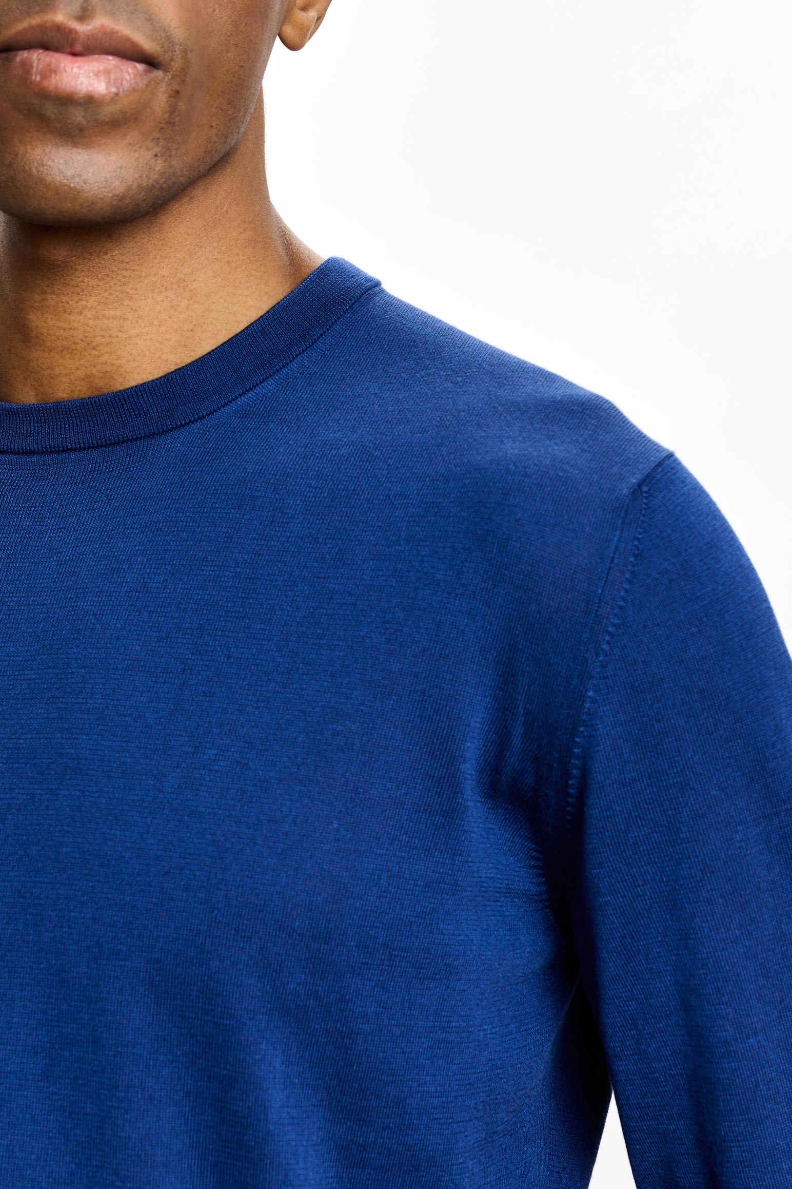 Ink Blue Silk Crewe Long Sleeve Sweater — detail 2