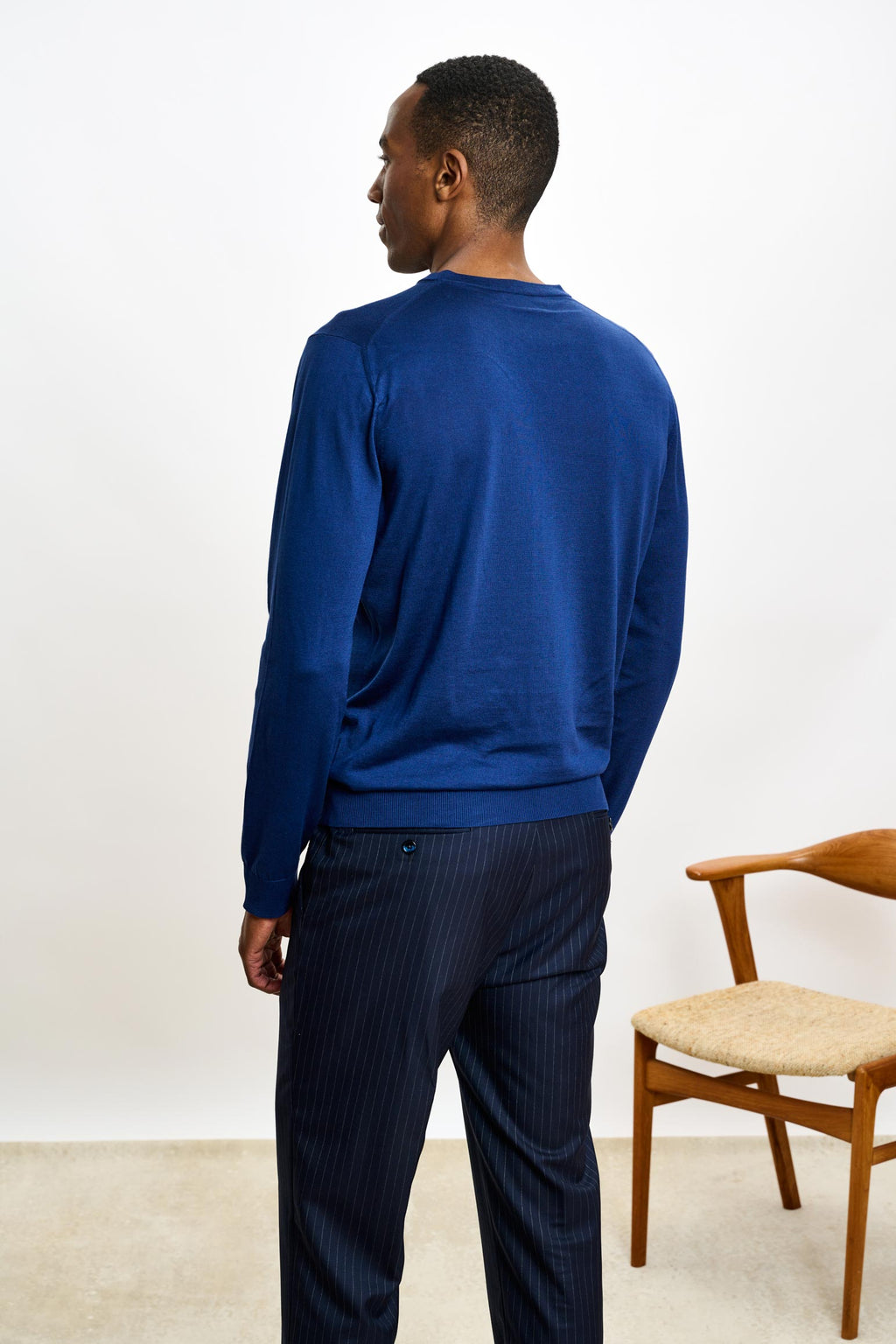 Ink Blue Silk Crewe Long Sleeve Sweater — detail 3