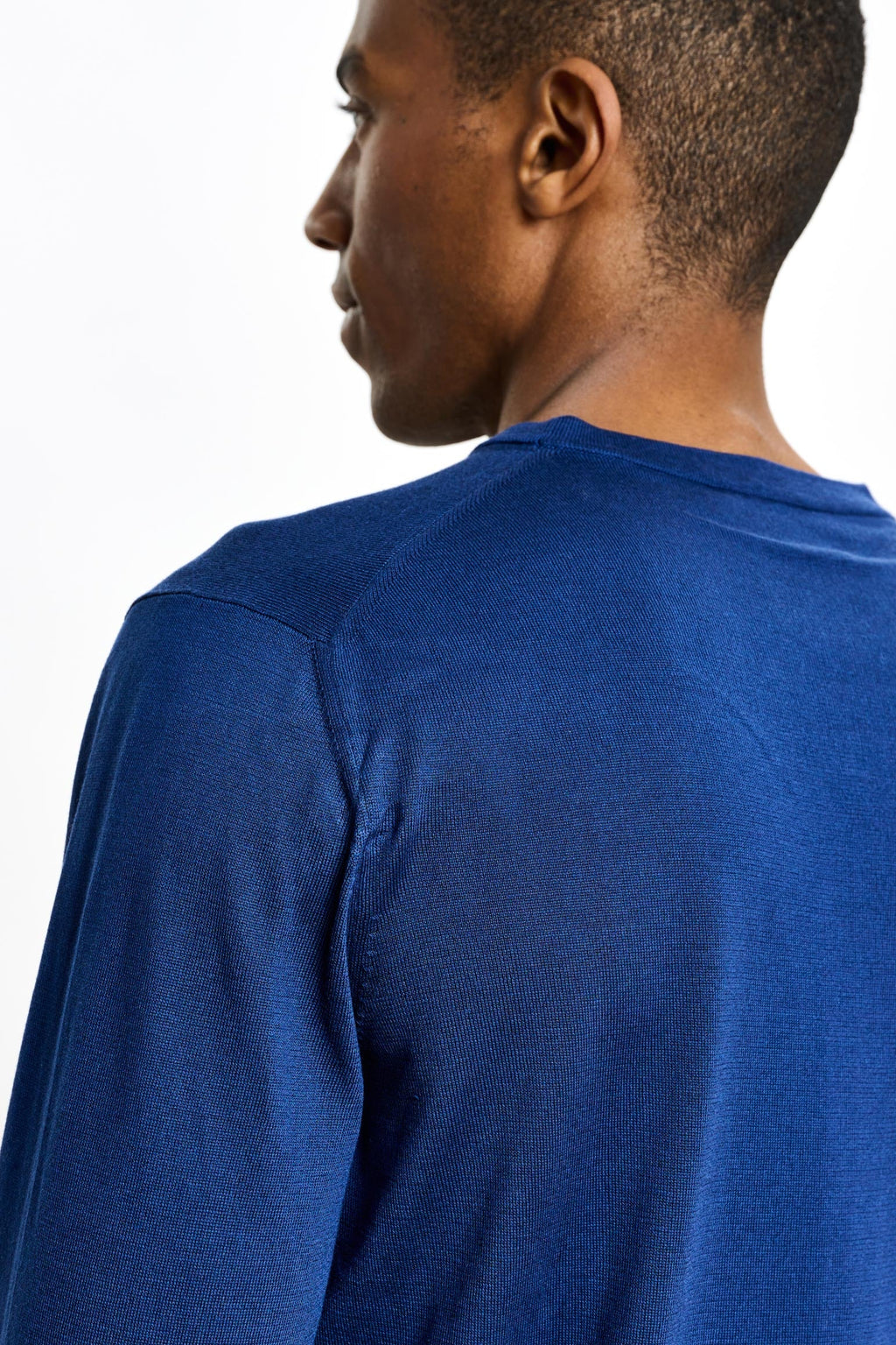 Ink Blue Silk Crewe Long Sleeve Sweater — detail 4