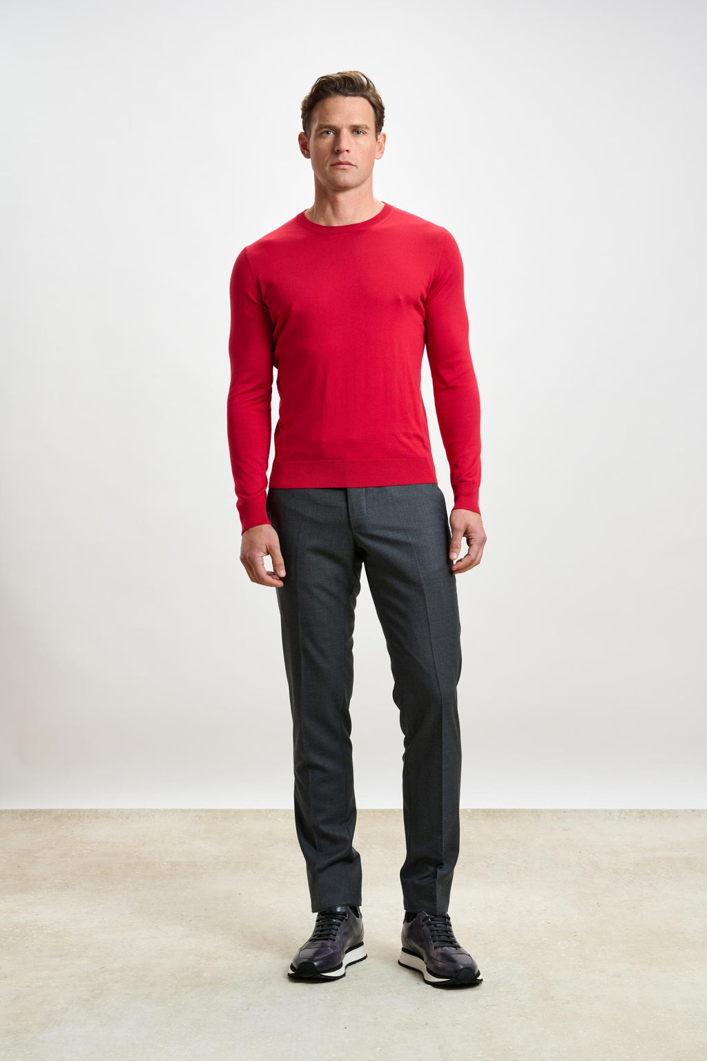 Carmine Silk Crewe Long Sleeve Sweater