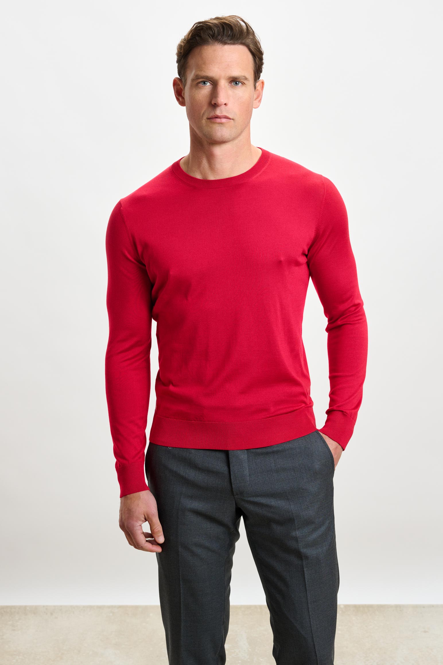 Carmine Silk Crewe Long Sleeve Sweater — detail 1