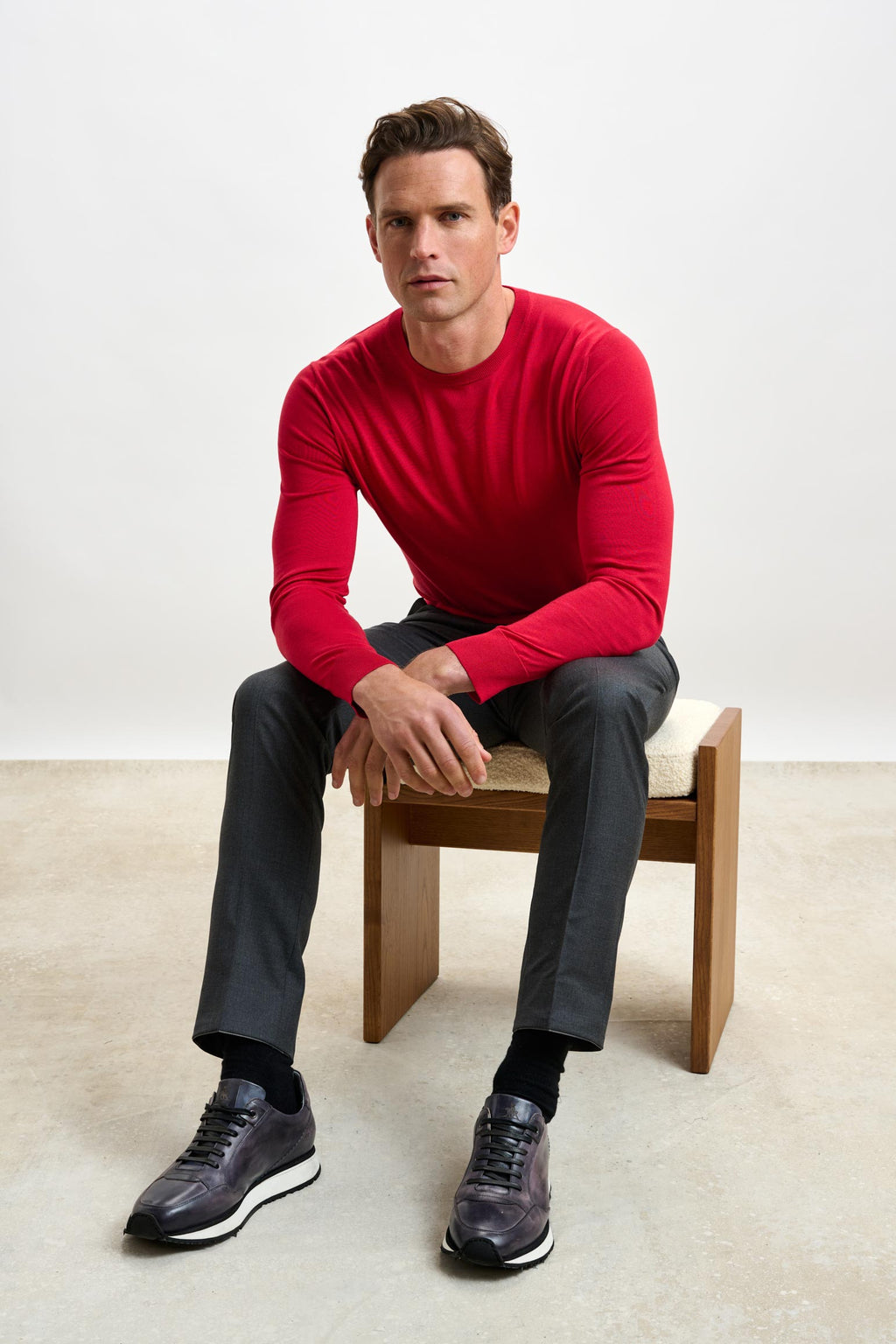 Carmine Silk Crewe Long Sleeve Sweater — detail 4