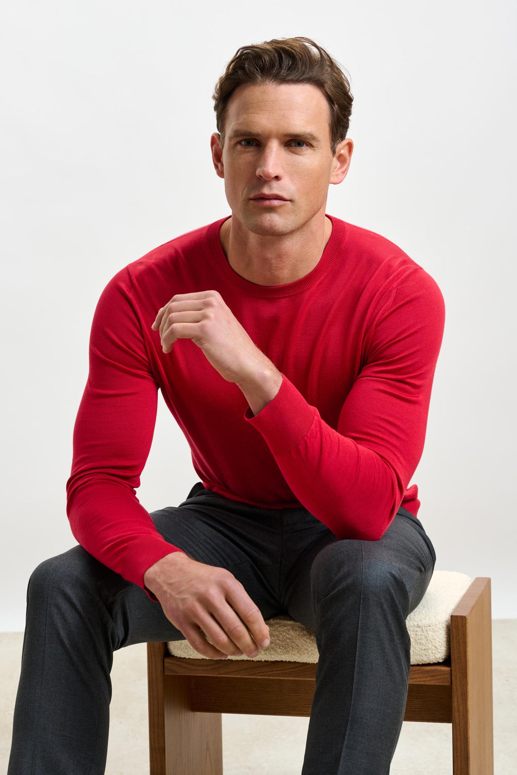 Carmine Silk Crewe Long Sleeve Sweater — detail 5
