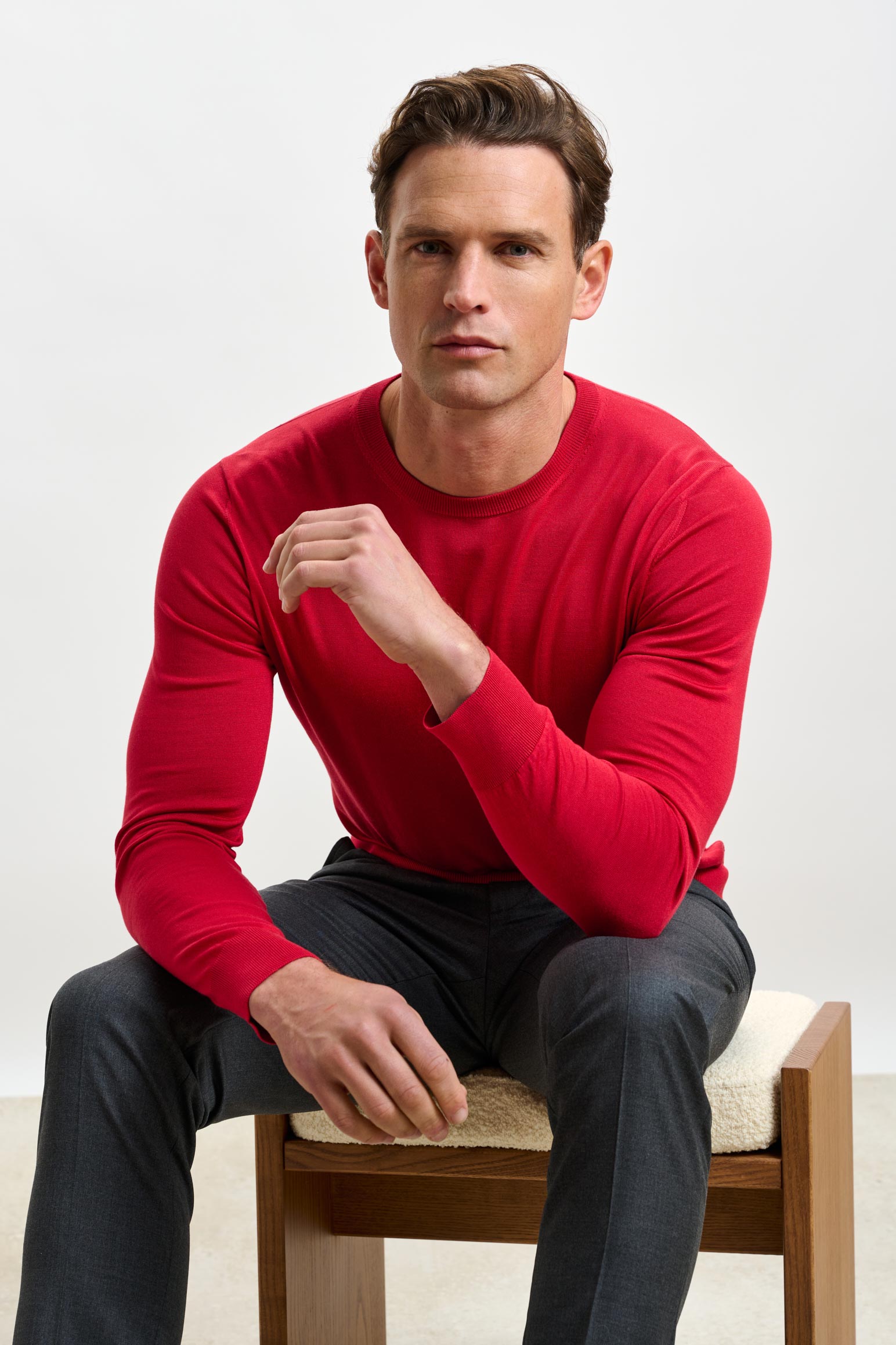 Carmine Silk Crewe Long Sleeve Sweater — detail 5