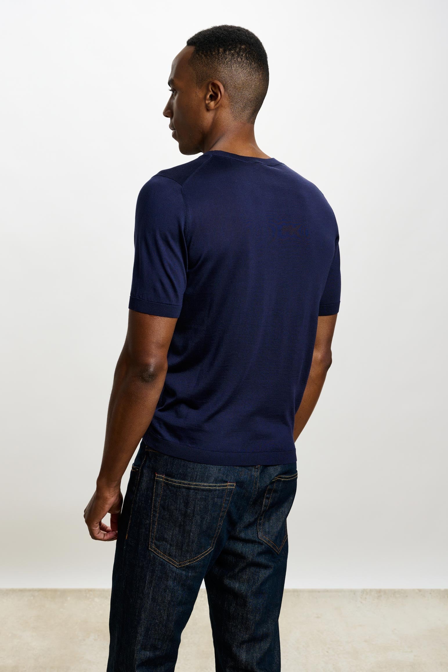 Midnight Blue Silk Penryn Short Sleeve Sweater — detail 2