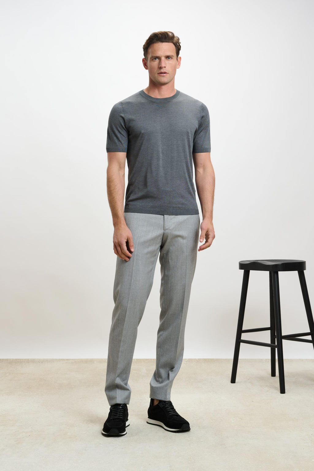 Grey Silk Penryn Short Sleeve Sweater — detail 1