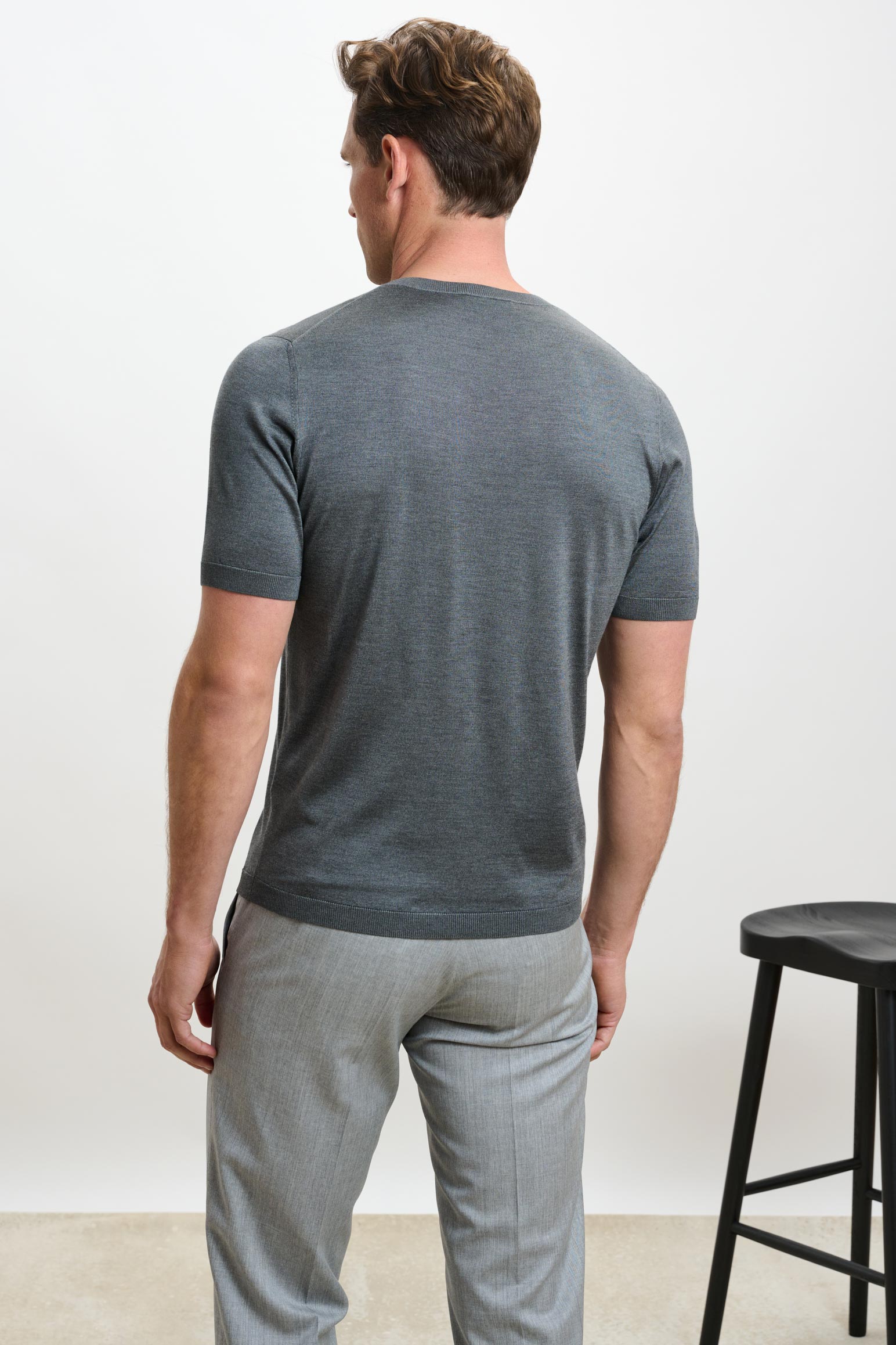Grey Silk Penryn Short Sleeve Sweater — detail 2
