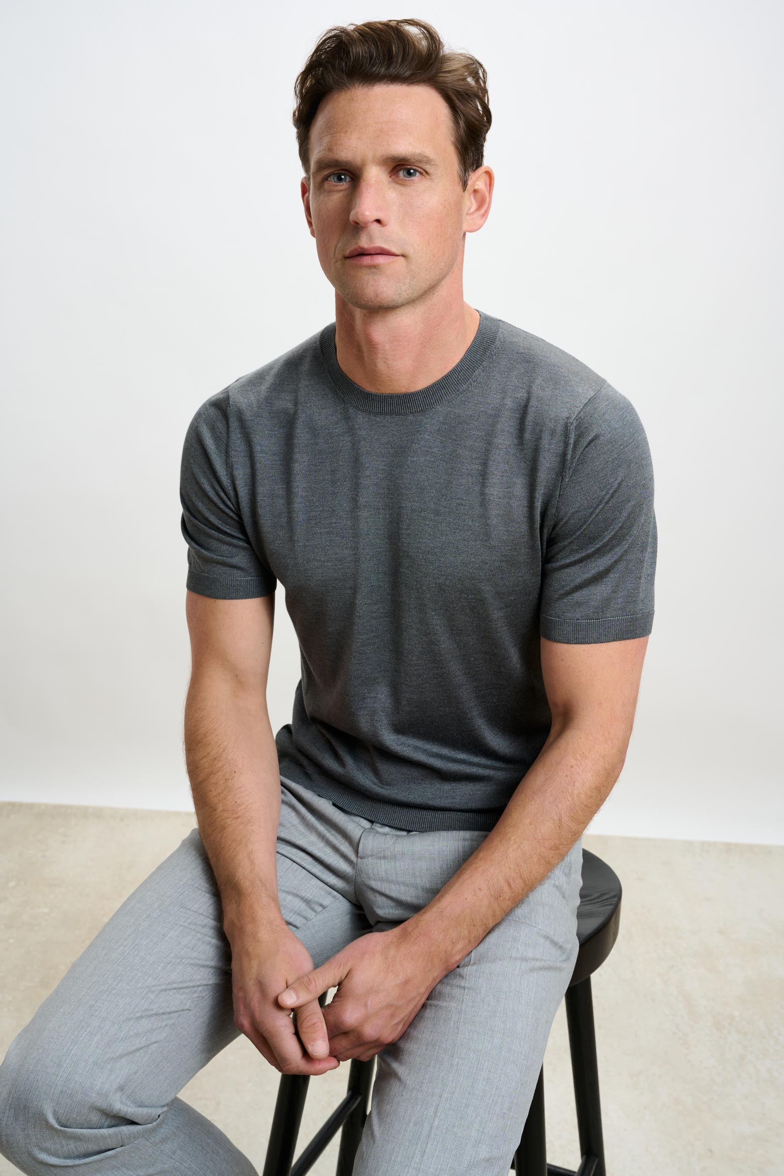 Grey Silk Penryn Short Sleeve Sweater — detail 4