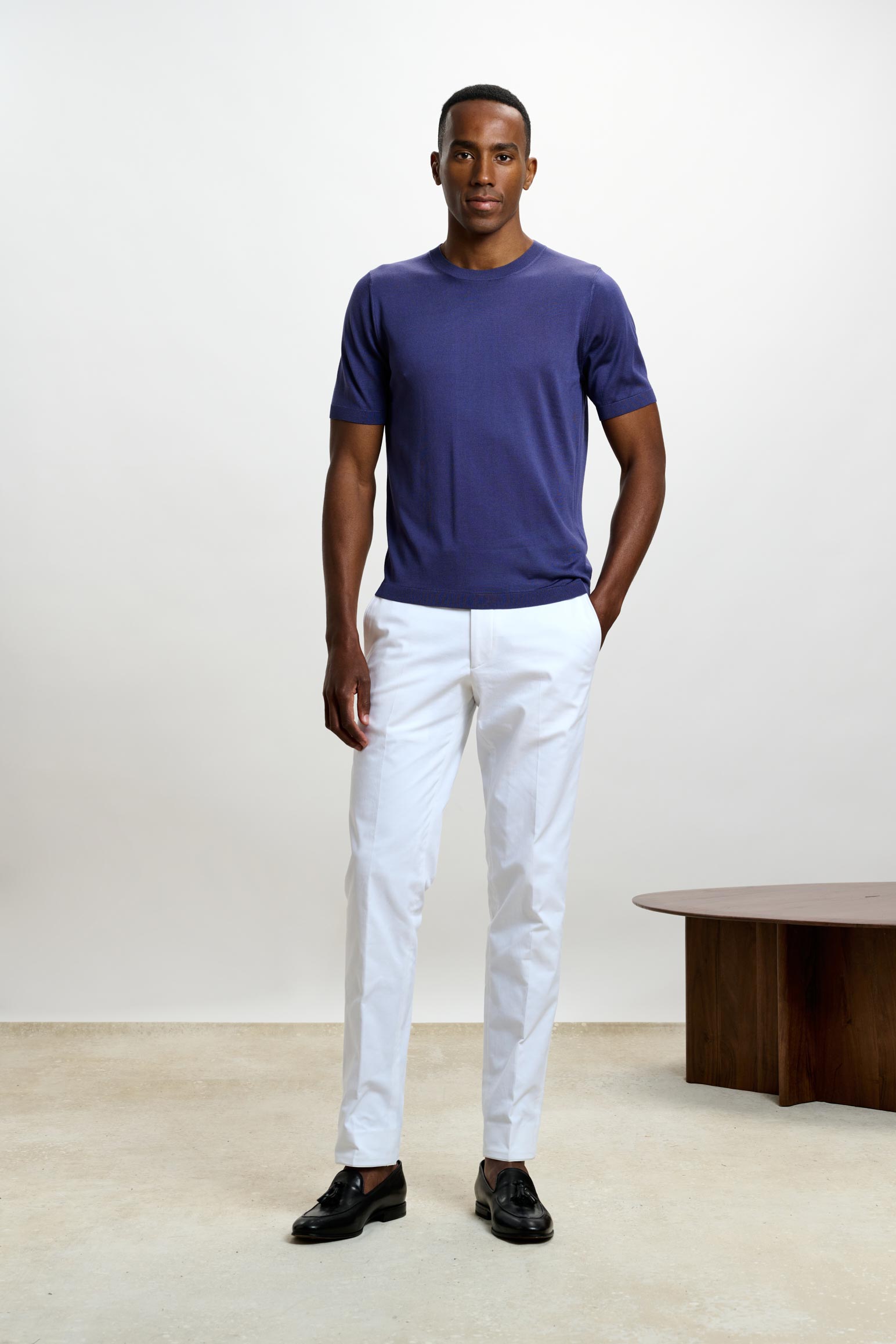 Navy Silk Penryn Short Sleeve Sweater — detail 1